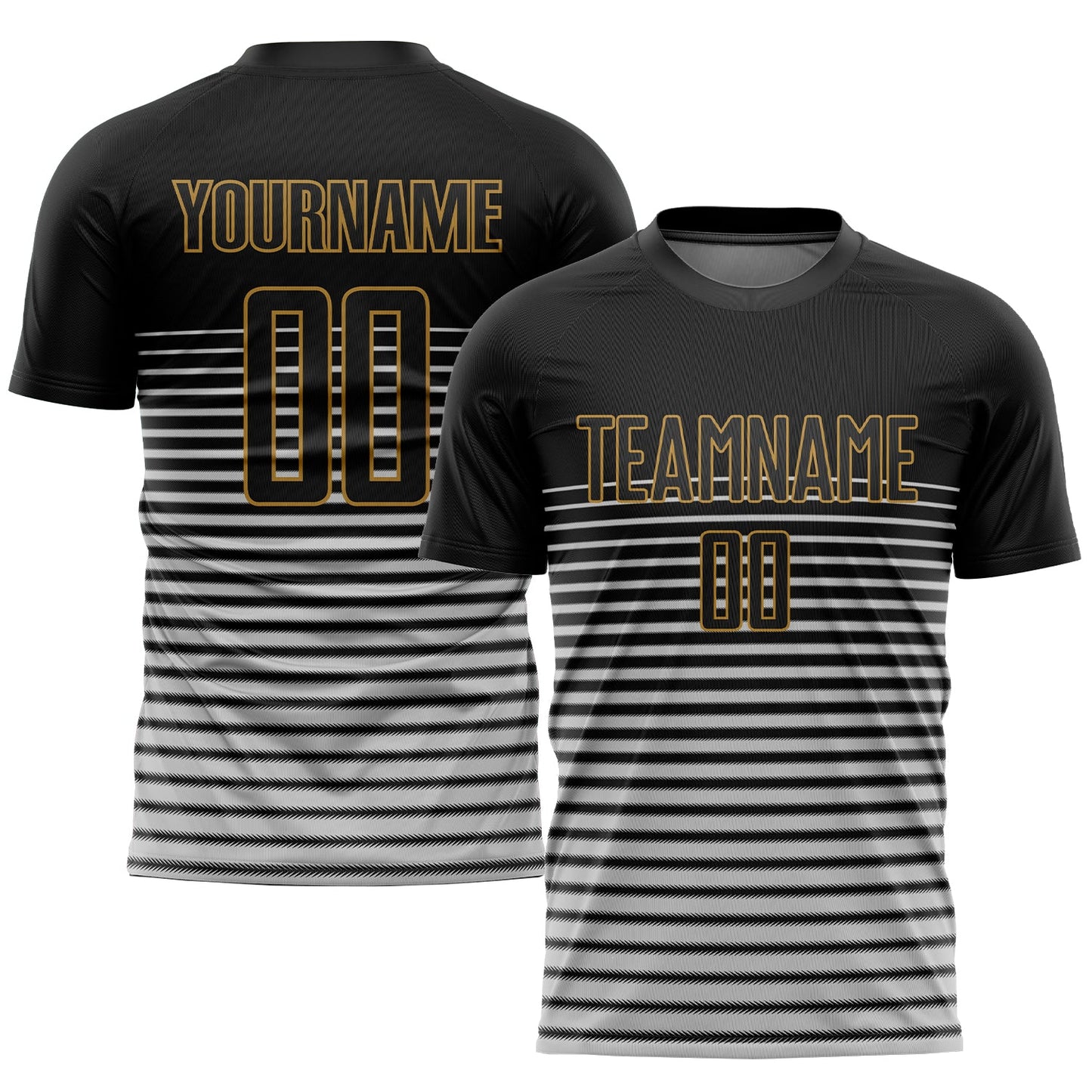 Custom Black Black-Old Gold Sublimation Soccer Uniform Jersey - Main View