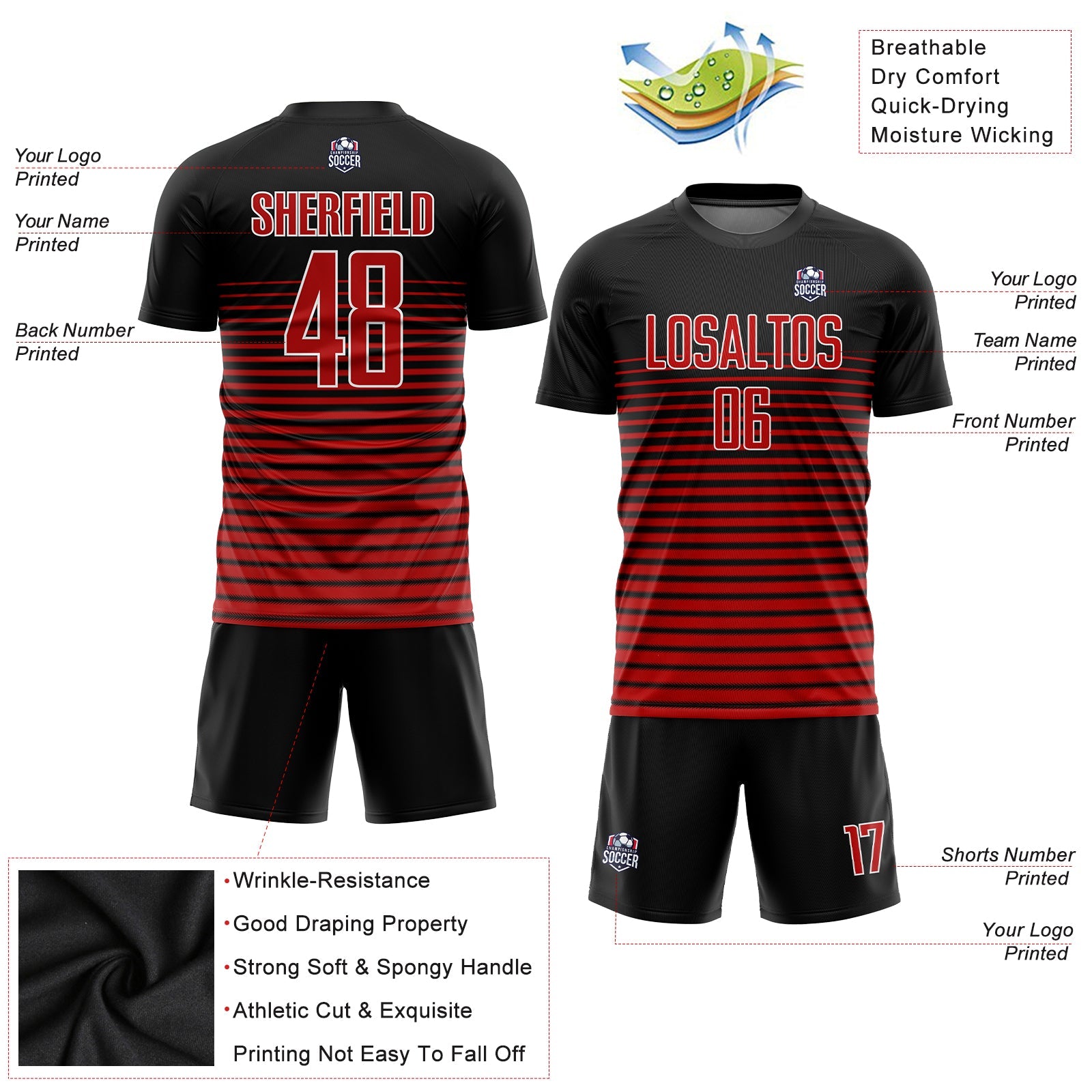 Custom Black Red-White Sublimation Soccer Uniform Jersey view 3