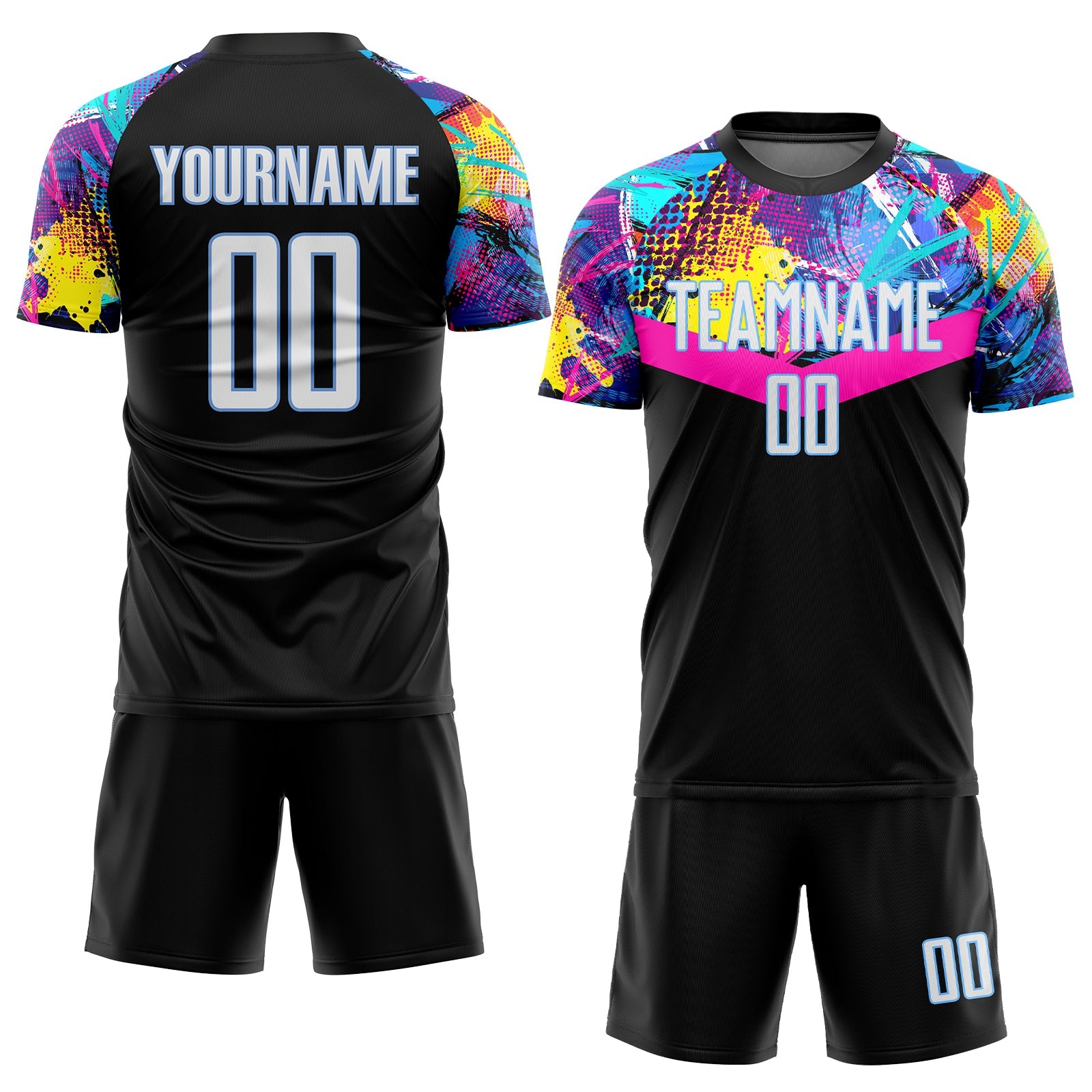 Custom Black White-Light Blue Sublimation Soccer Uniform Jersey view 2