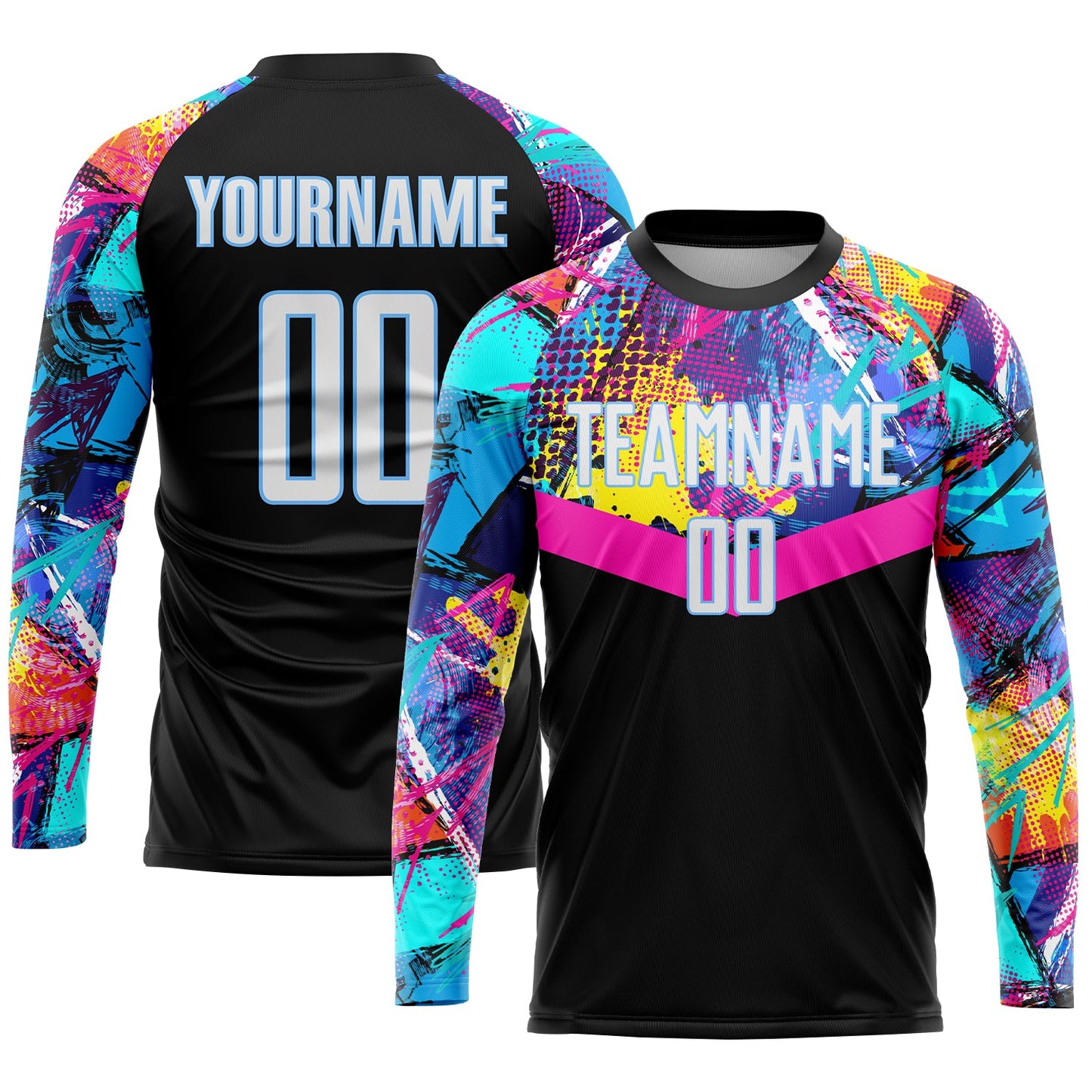 Custom Black White-Light Blue Sublimation Soccer Uniform Jersey view 3