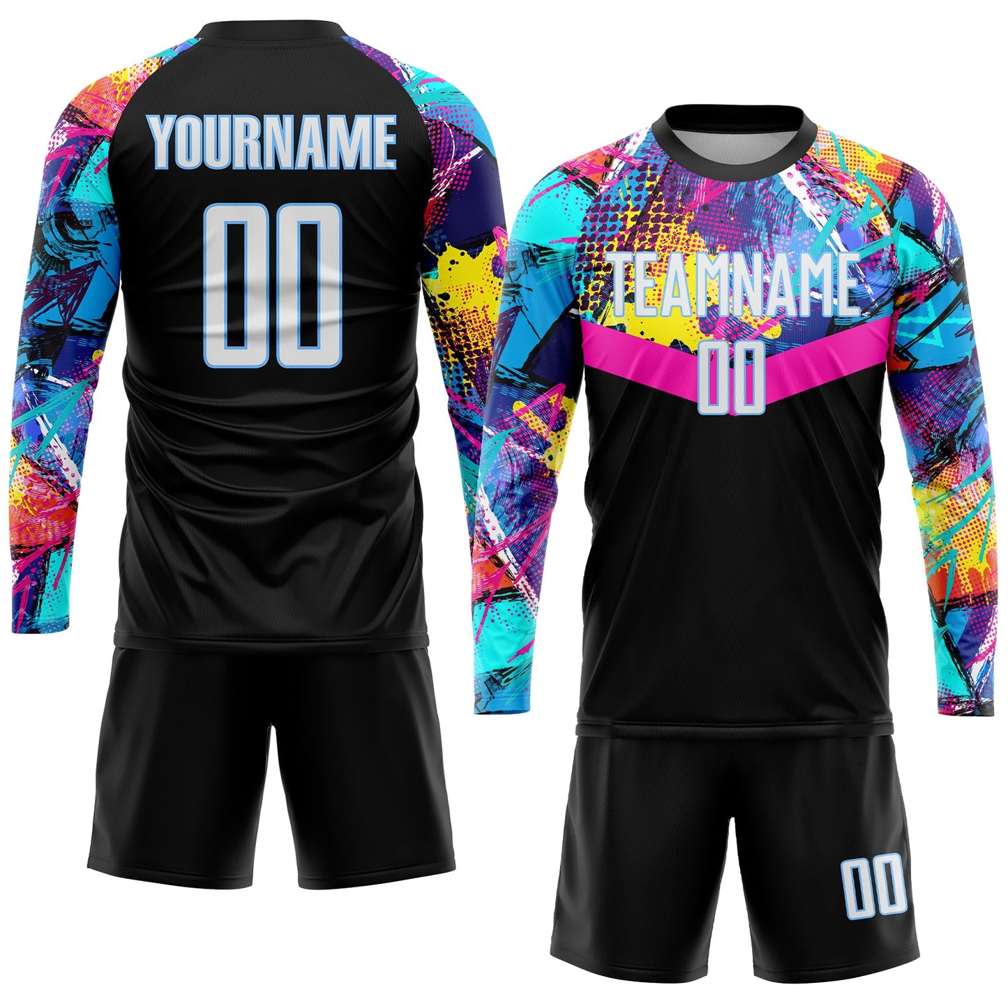 Custom Black White-Light Blue Sublimation Soccer Uniform Jersey view 4