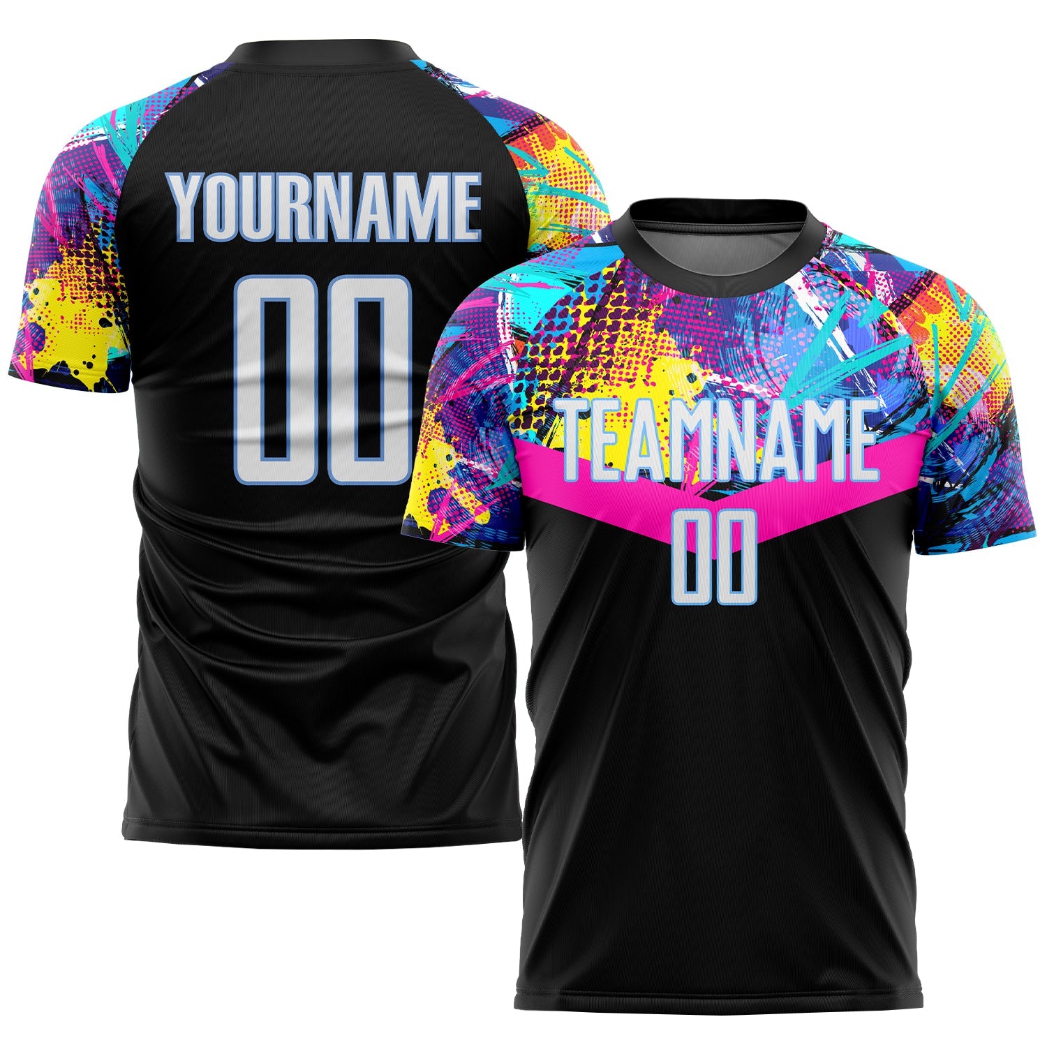 Custom Black White-Light Blue Sublimation Soccer Uniform Jersey - Main View