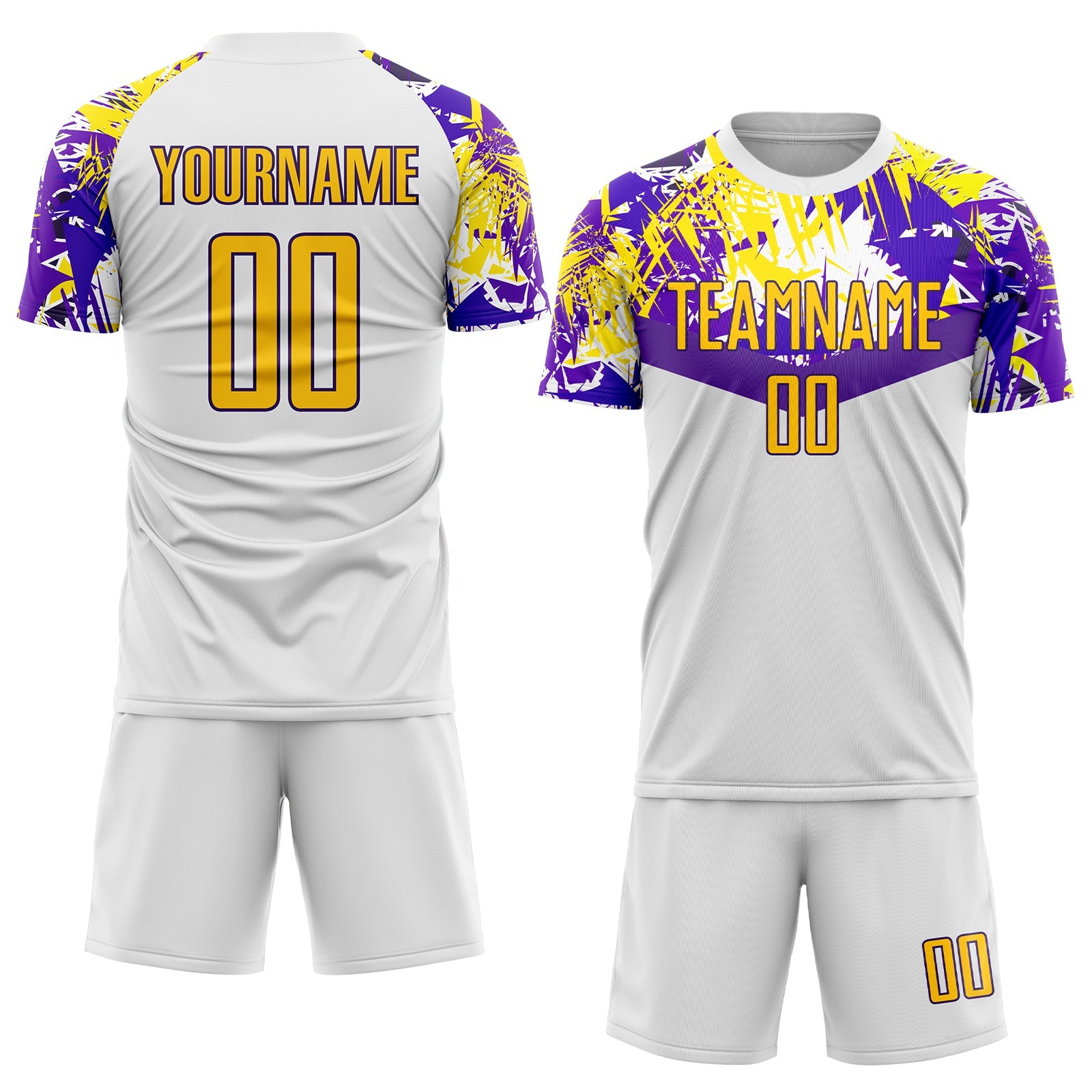 Custom White Gold-Purple Sublimation Soccer Uniform Jersey view 2