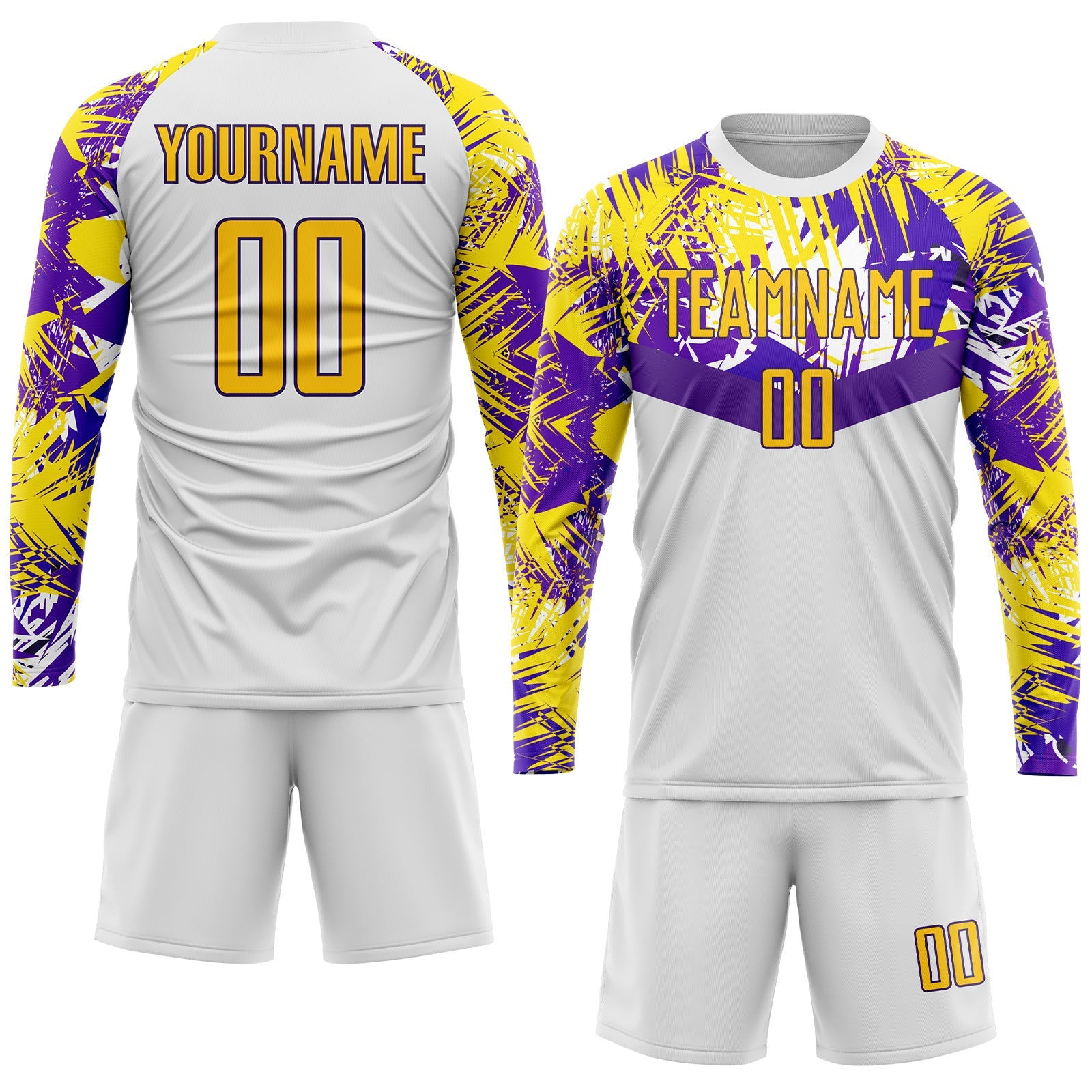 Custom White Gold-Purple Sublimation Soccer Uniform Jersey view 4