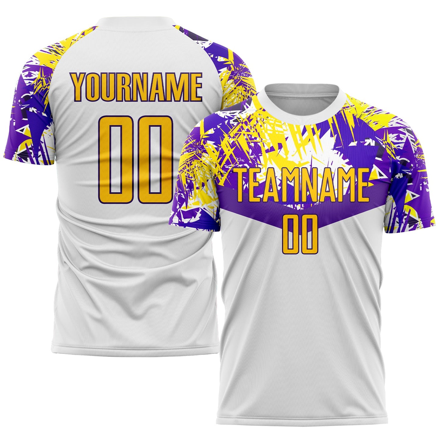 Custom White Gold-Purple Sublimation Soccer Uniform Jersey - Main View