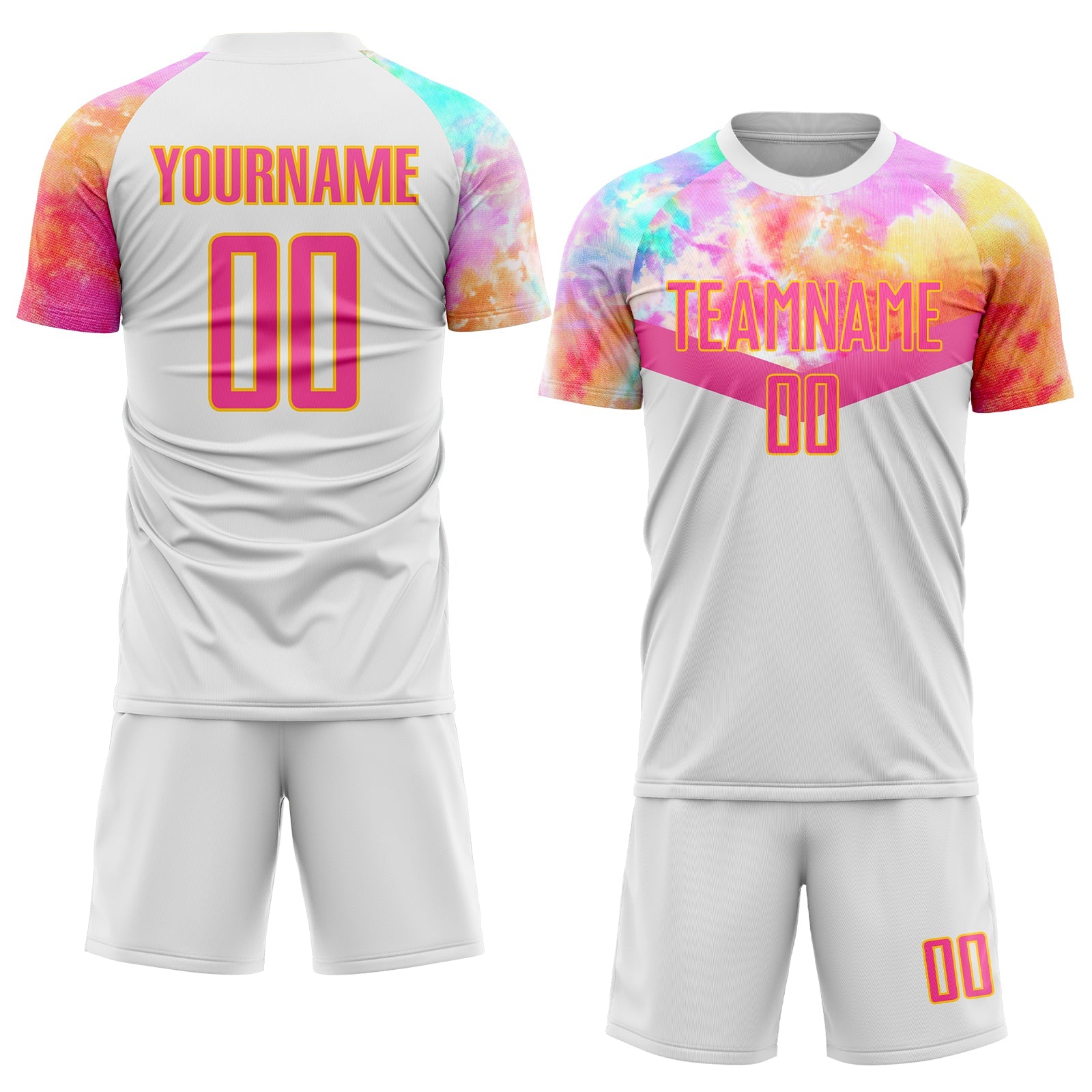 Custom White Pink-Gold Sublimation Soccer Uniform Jersey view 2