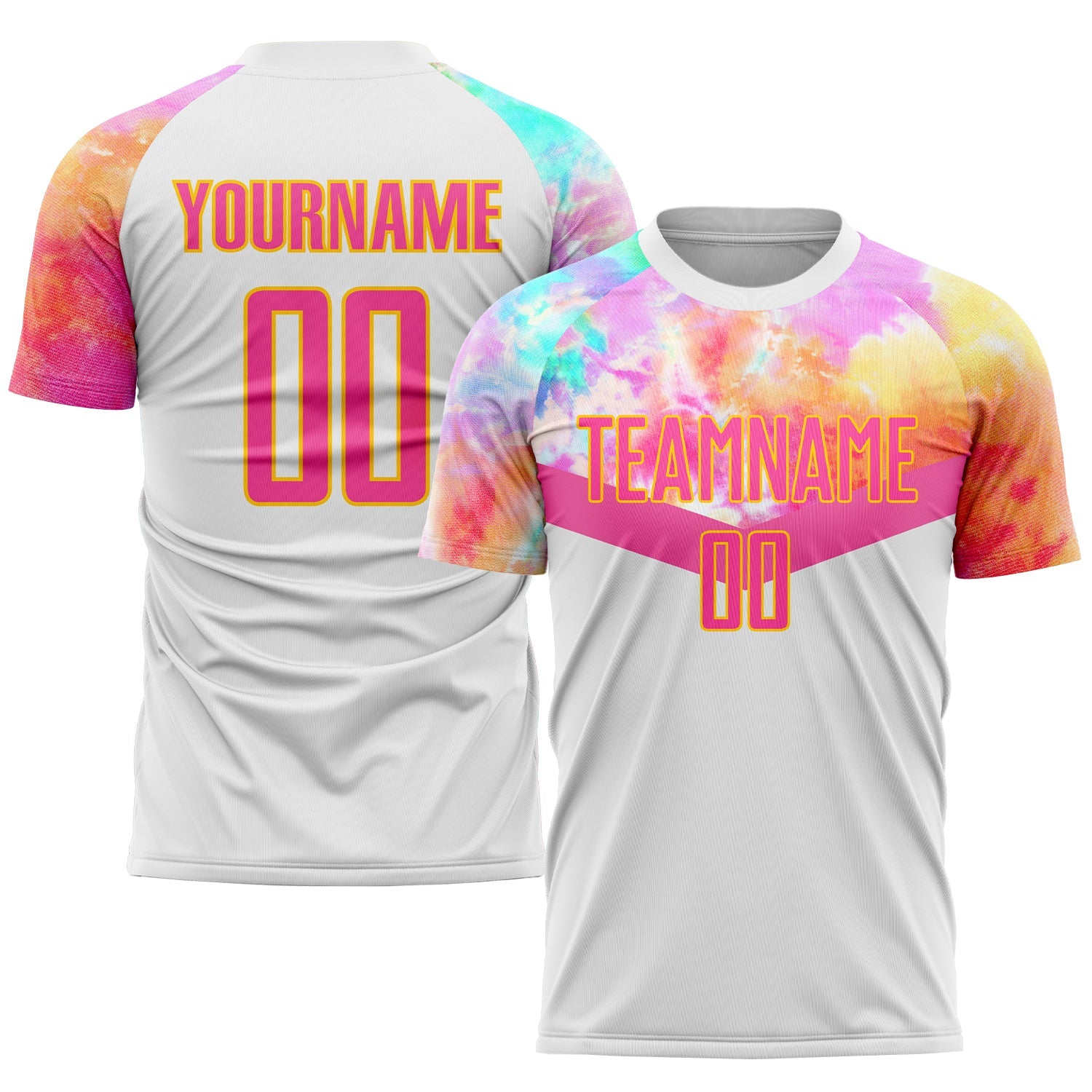 Custom White Pink-Gold Sublimation Soccer Uniform Jersey - Main View