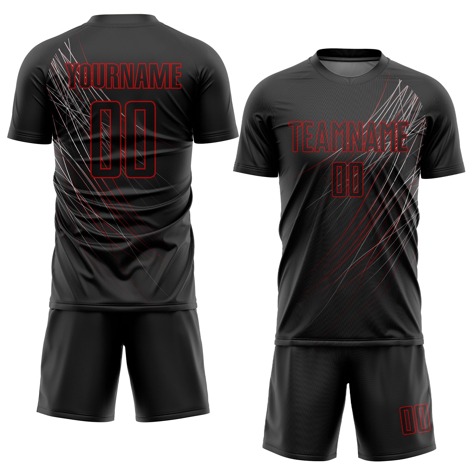 Custom Black Black-Red Sublimation Soccer Uniform Jersey view 2