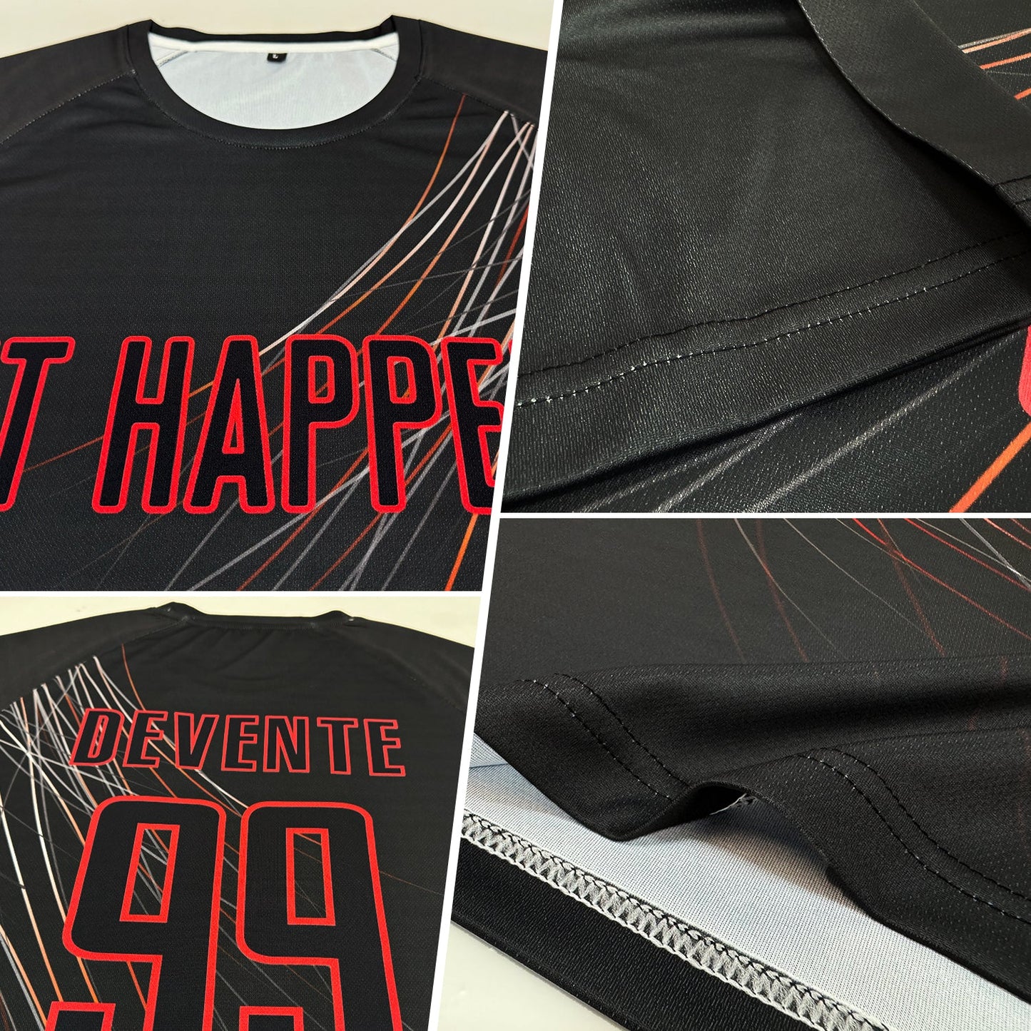Custom Black Black-Red Sublimation Soccer Uniform Jersey view 5