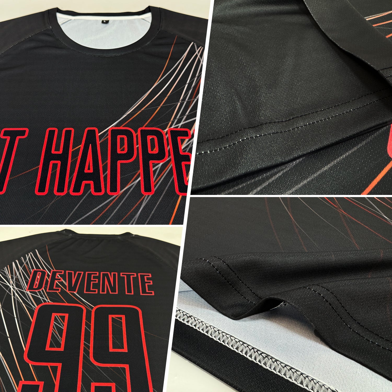 Custom Black Black-Red Sublimation Soccer Uniform Jersey view 5
