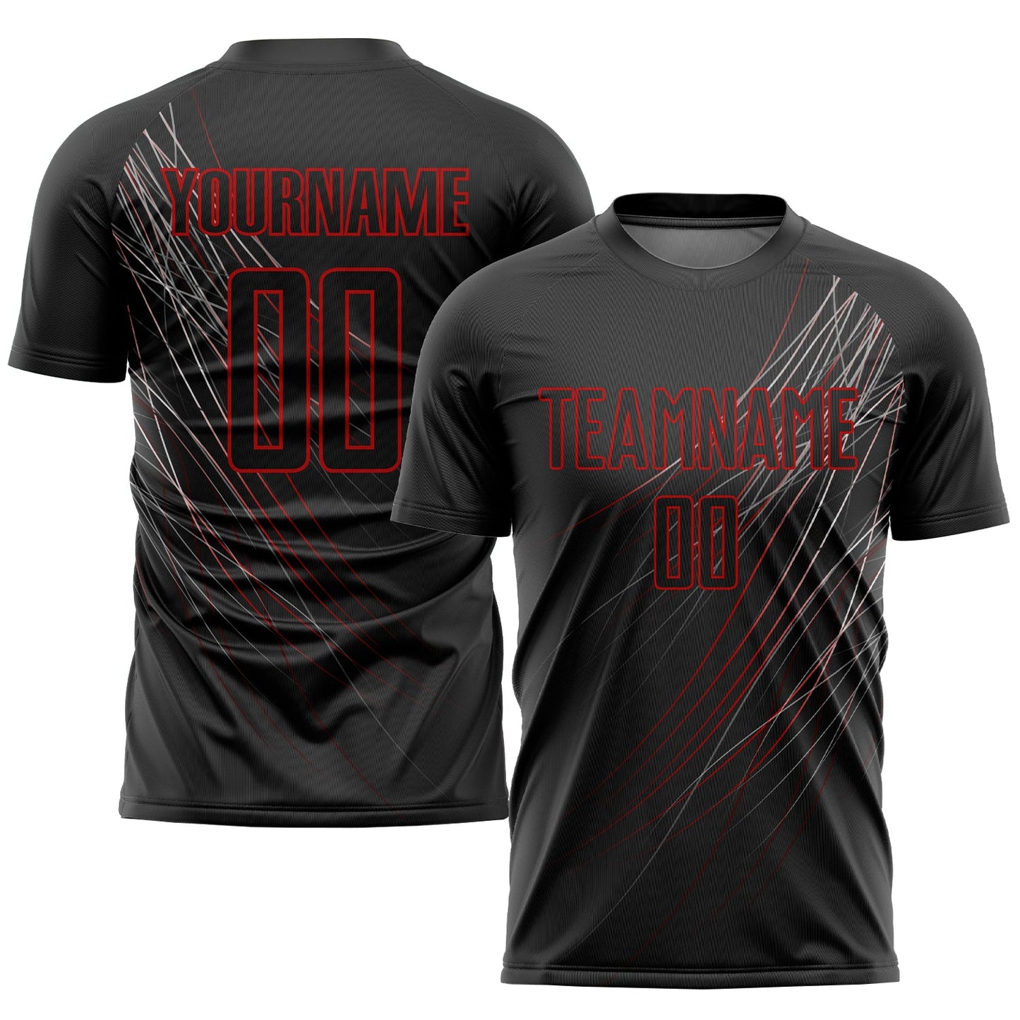 Custom Black Black-Red Sublimation Soccer Uniform Jersey - Main View