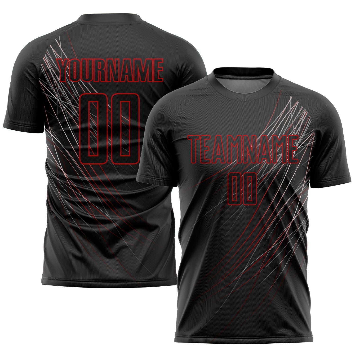 Custom Black Black-Red Sublimation Soccer Uniform Jersey - Main View