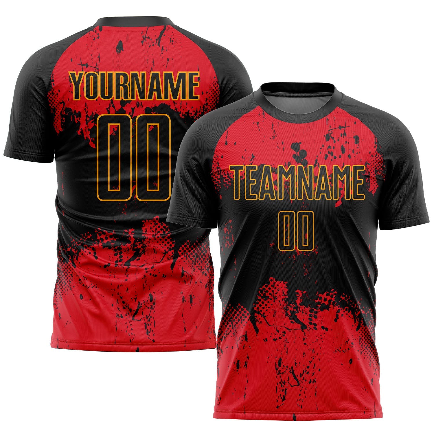 Custom Black Red-Gold Sublimation Soccer Uniform Jersey - Main View