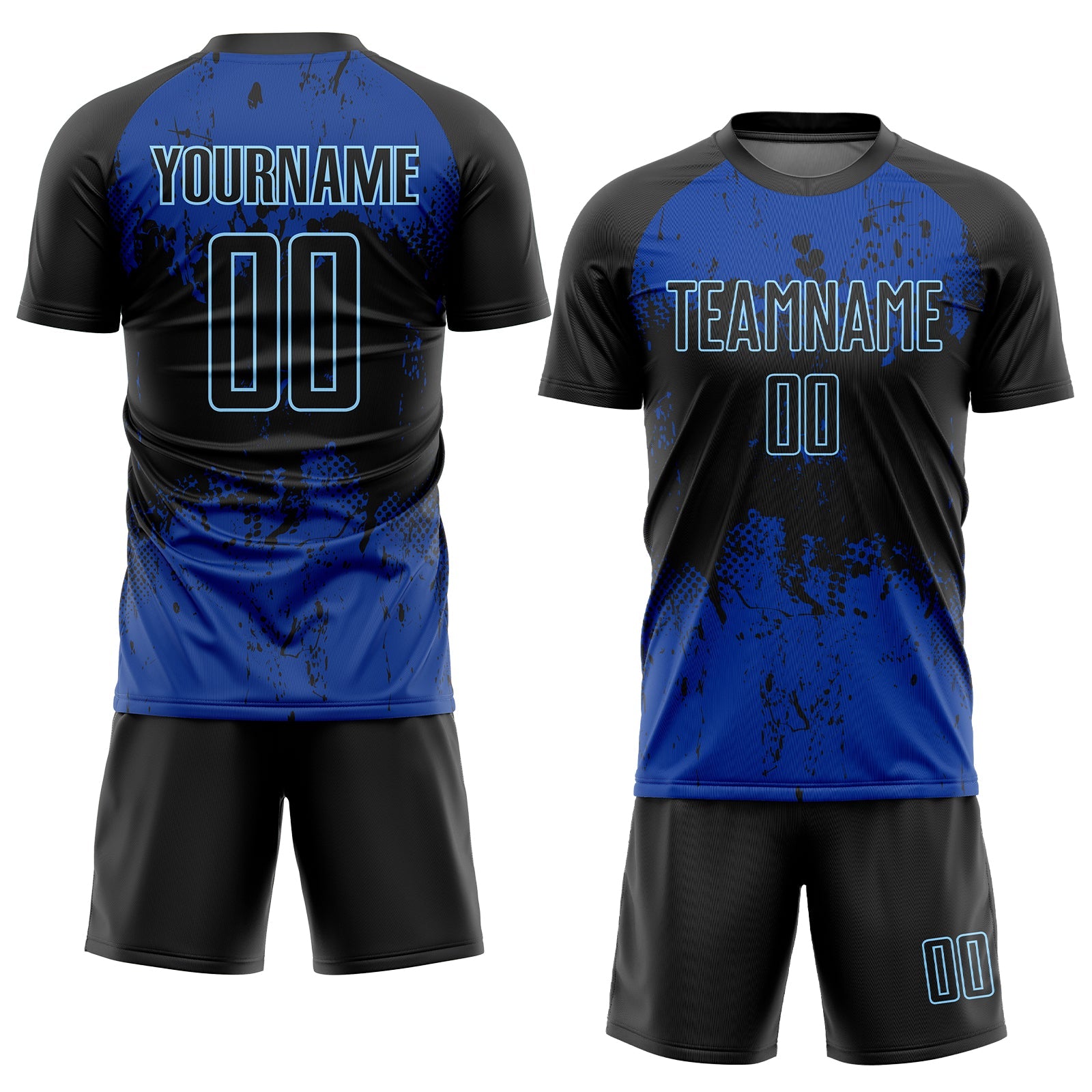 Custom Black Black-Royal Sublimation Soccer Uniform Jersey view 2