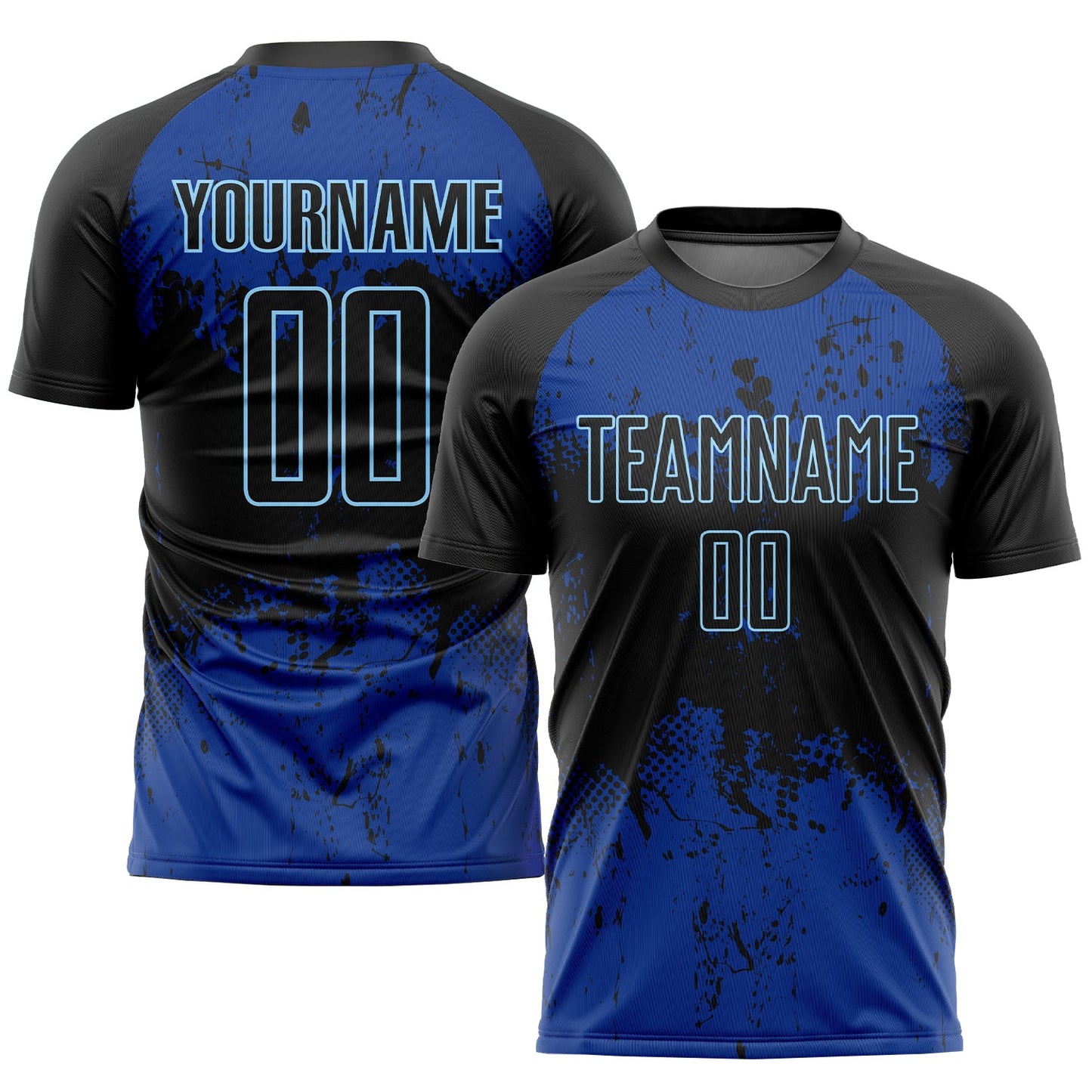 Custom Black Black-Royal Sublimation Soccer Uniform Jersey - Main View