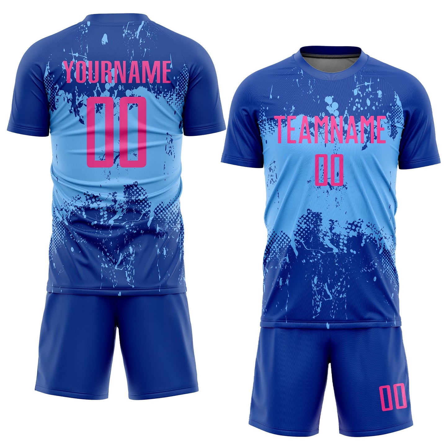 Custom Royal Pink-Light Blue Sublimation Soccer Uniform Jersey view 2