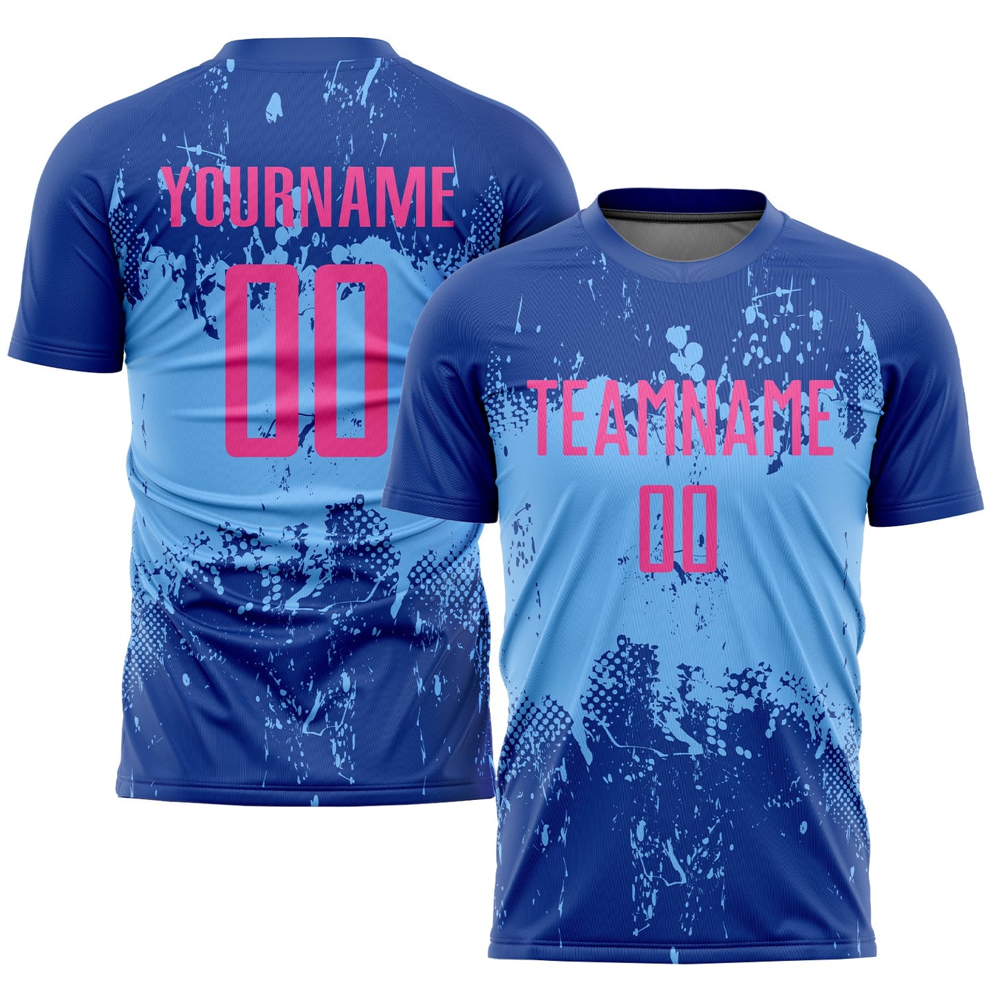 Custom Royal Pink-Light Blue Sublimation Soccer Uniform Jersey - Main View