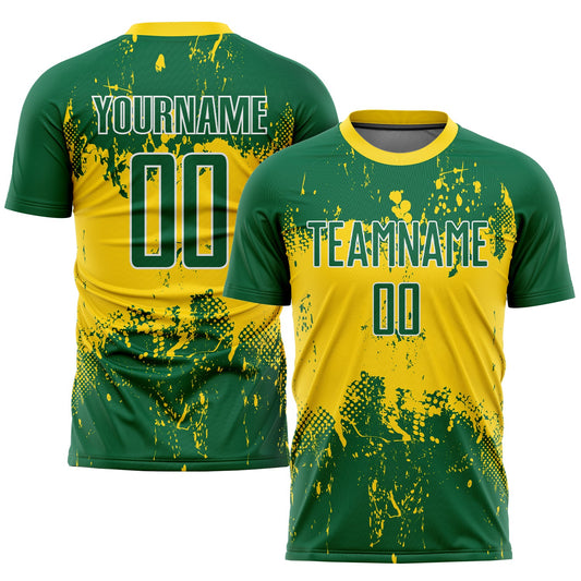Custom Green Green-Gold Sublimation Soccer Uniform Jersey - Main View