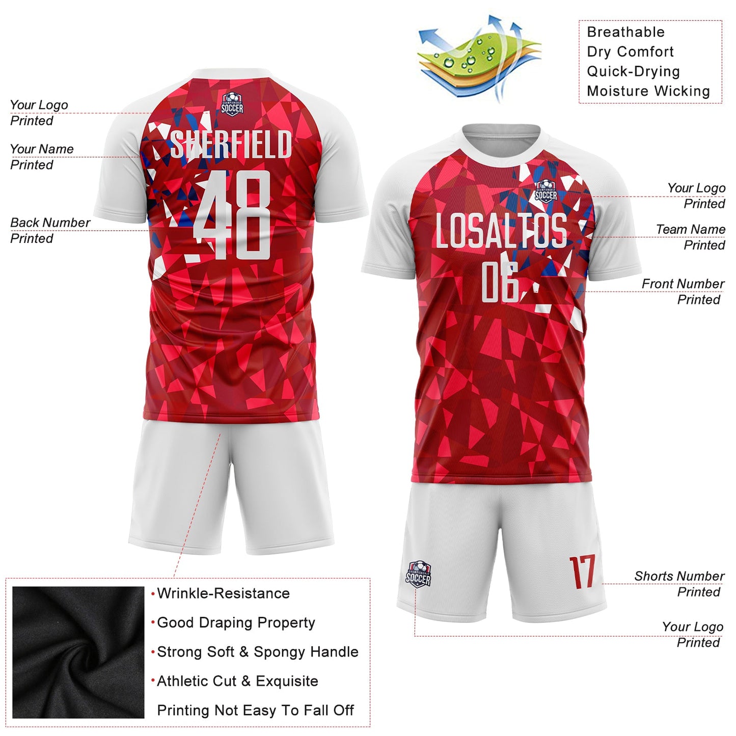 Custom Red White Sublimation Soccer Uniform Jersey view 3