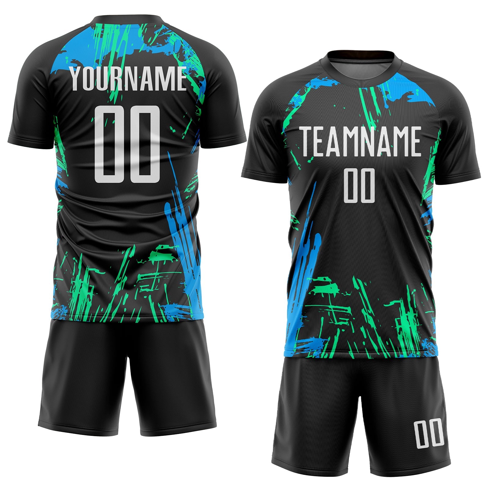 Custom Black White-Light Blue Sublimation Soccer Uniform Jersey view 2
