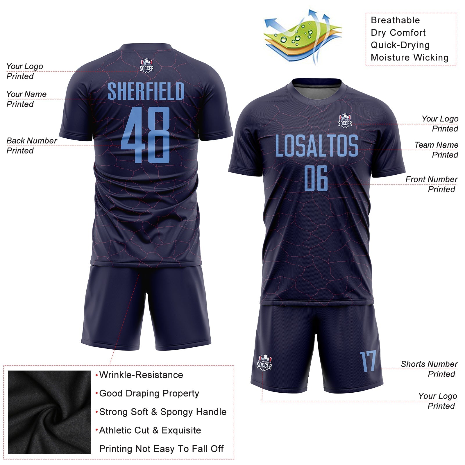 Custom Purple Light Blue Sublimation Soccer Uniform Jersey view 3