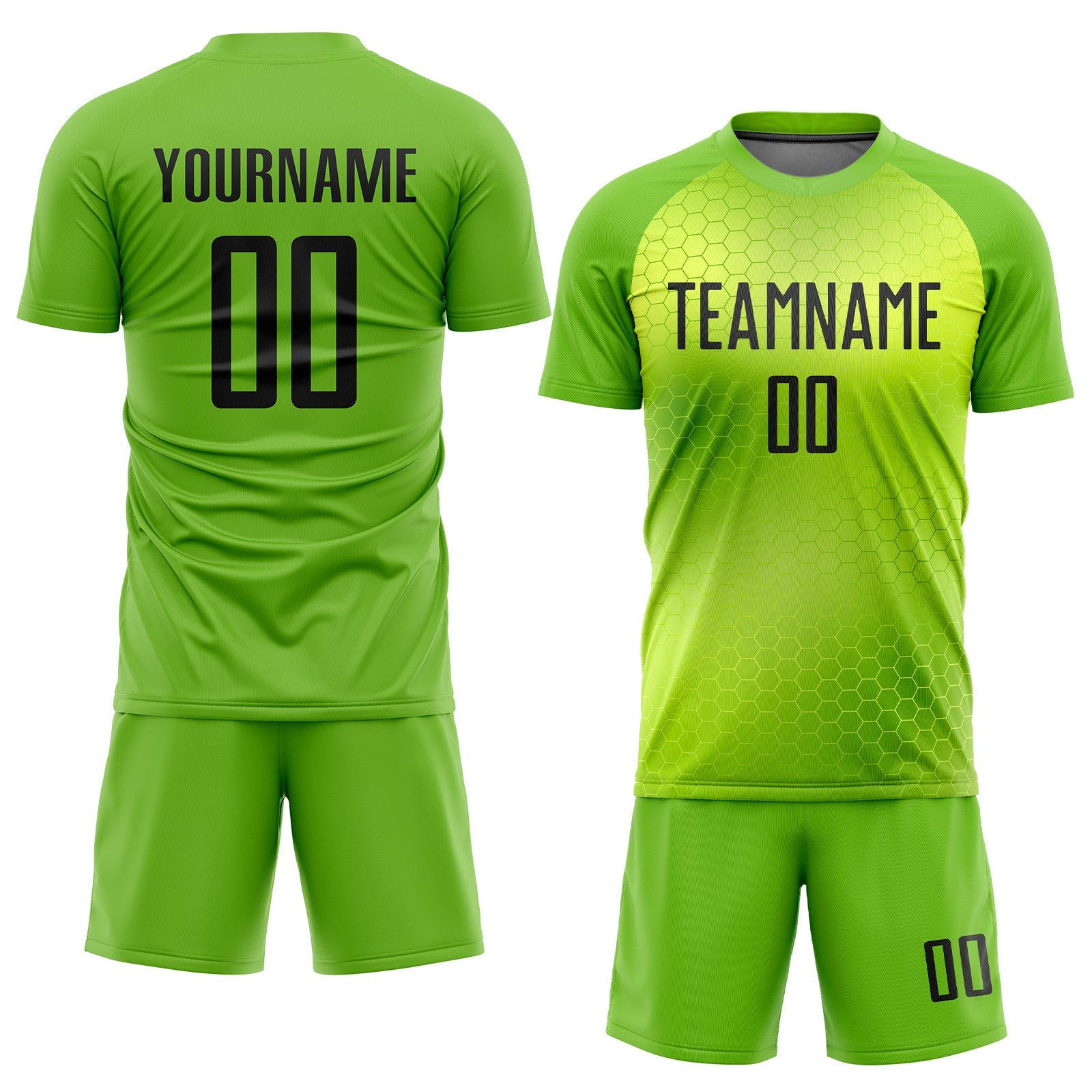 Custom Neon Green Black Sublimation Soccer Uniform Jersey view 2