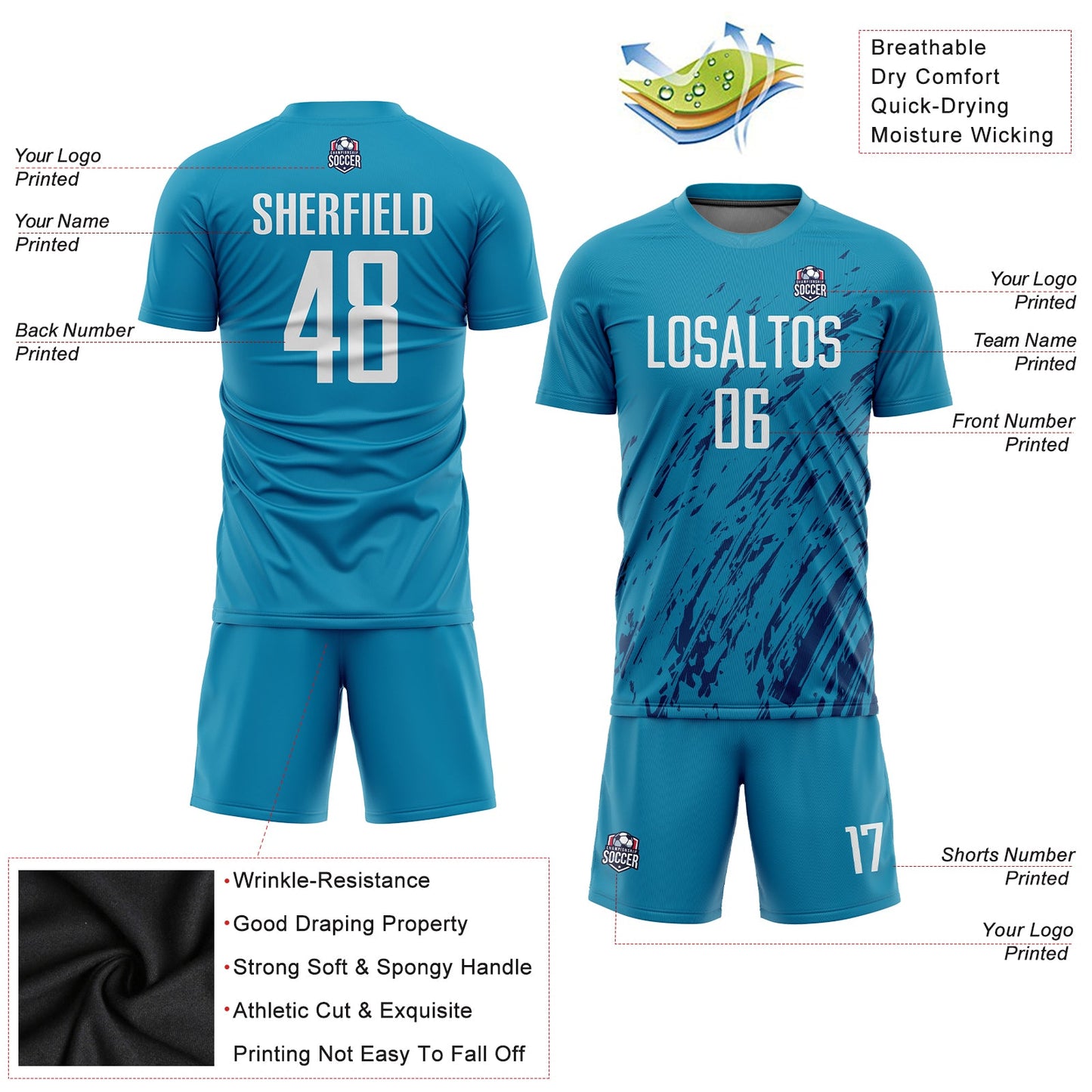 Custom Panther Blue White-Black Sublimation Soccer Uniform Jersey view 5