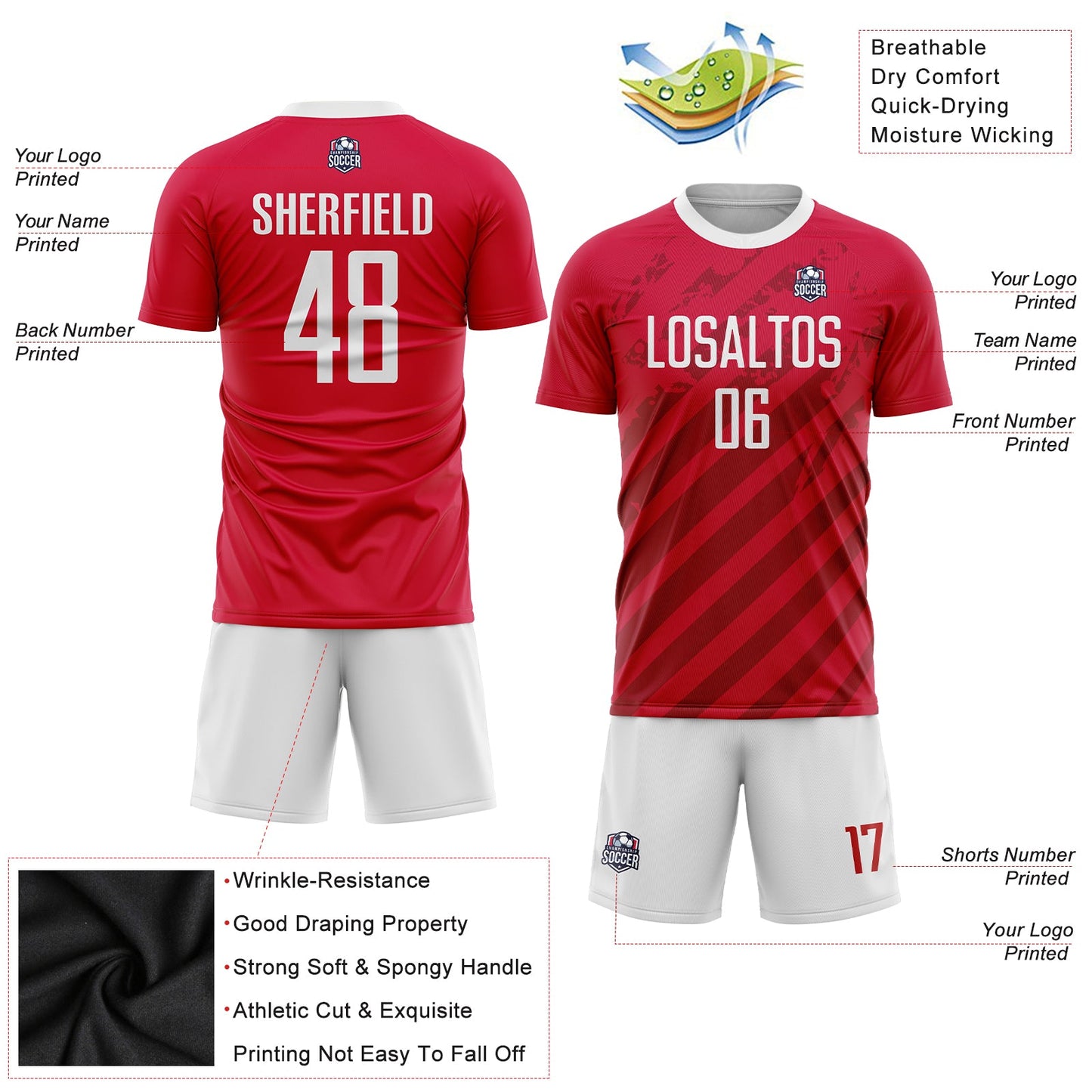Custom Red White Sublimation Soccer Uniform Jersey view 3