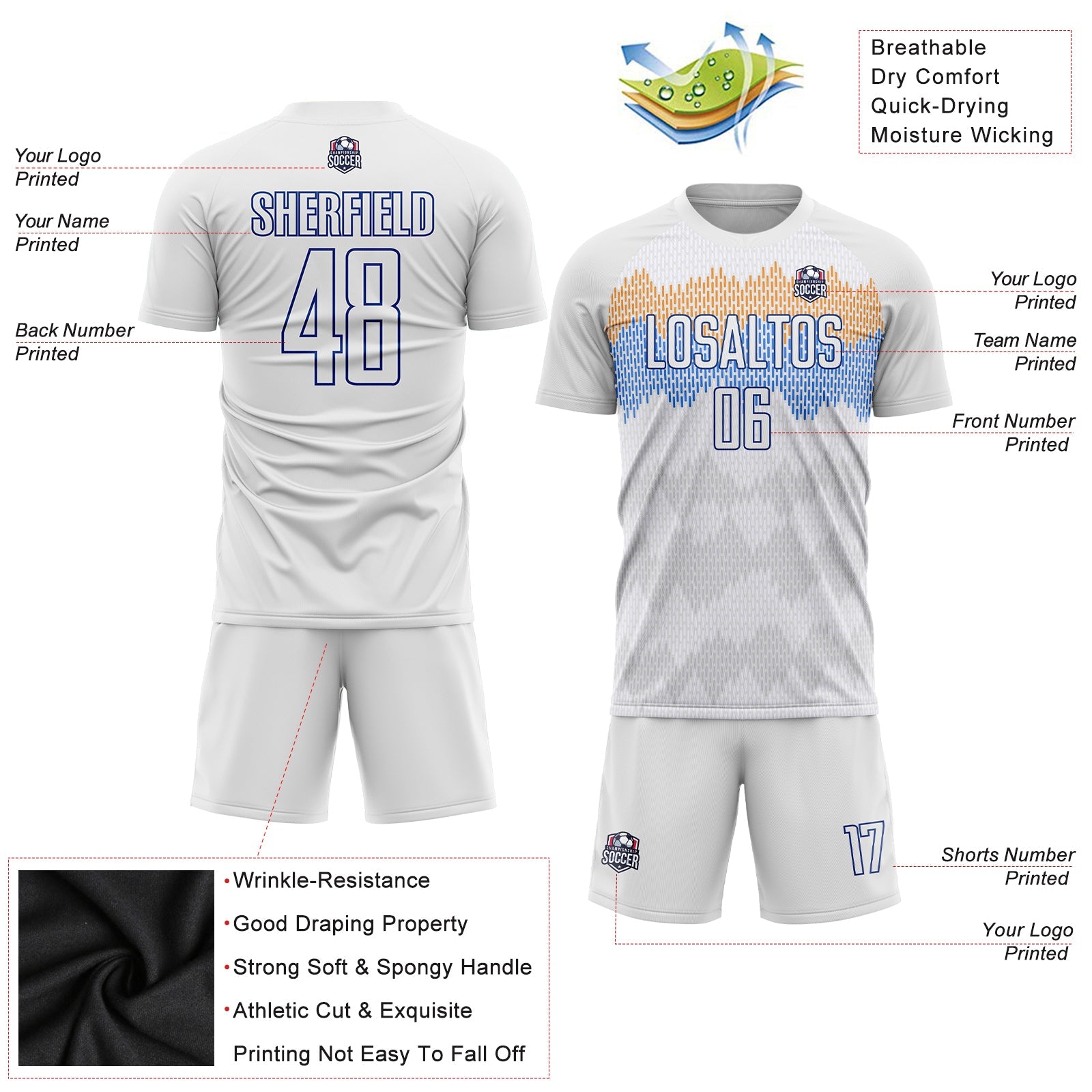 Custom White Royal Sublimation Soccer Uniform Jersey view 5