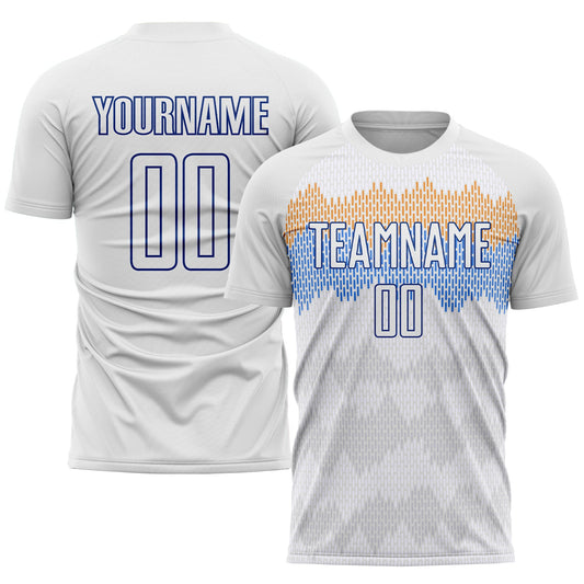 Custom White Royal Sublimation Soccer Uniform Jersey - Main View