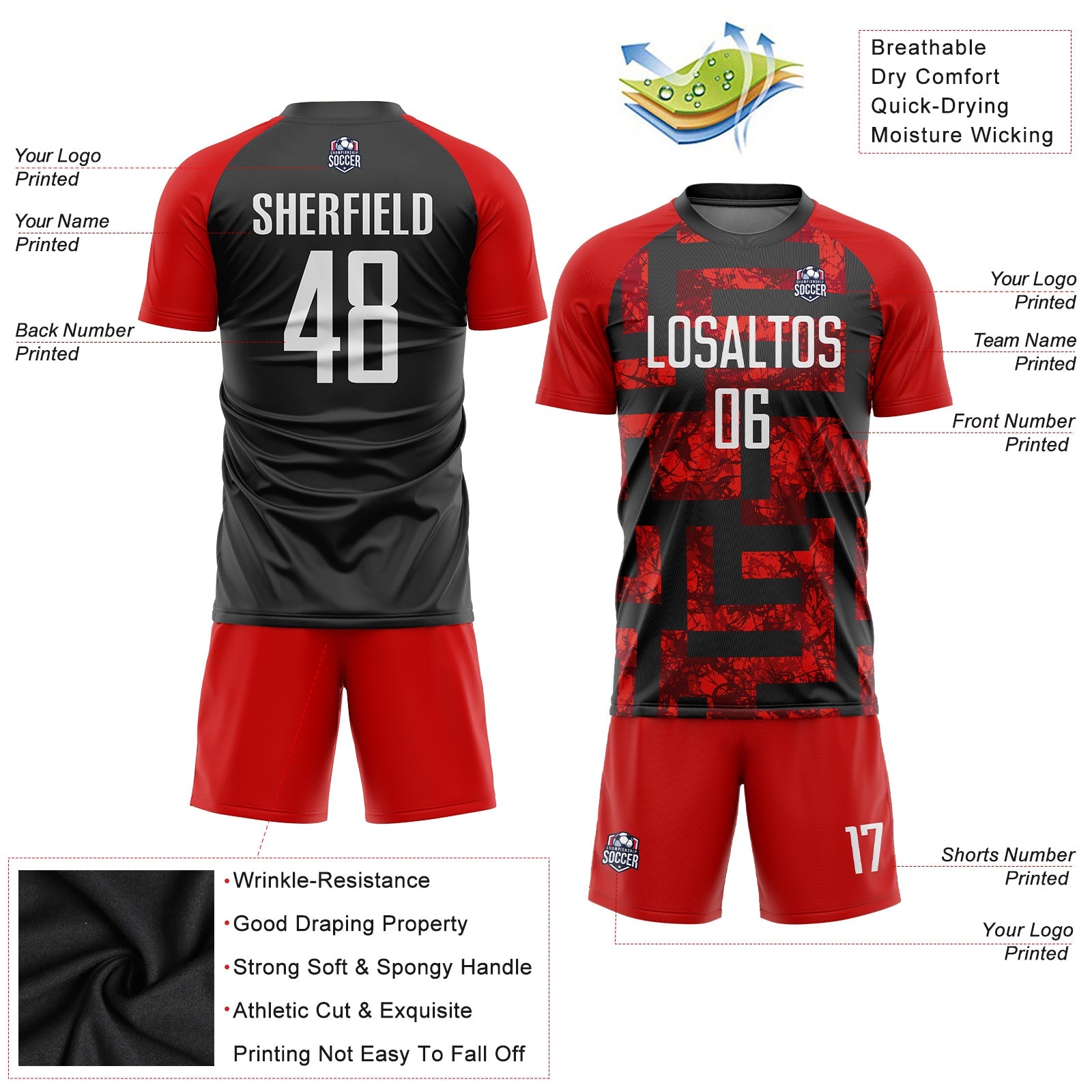 Custom Red White-Black Sublimation Soccer Uniform Jersey view 5