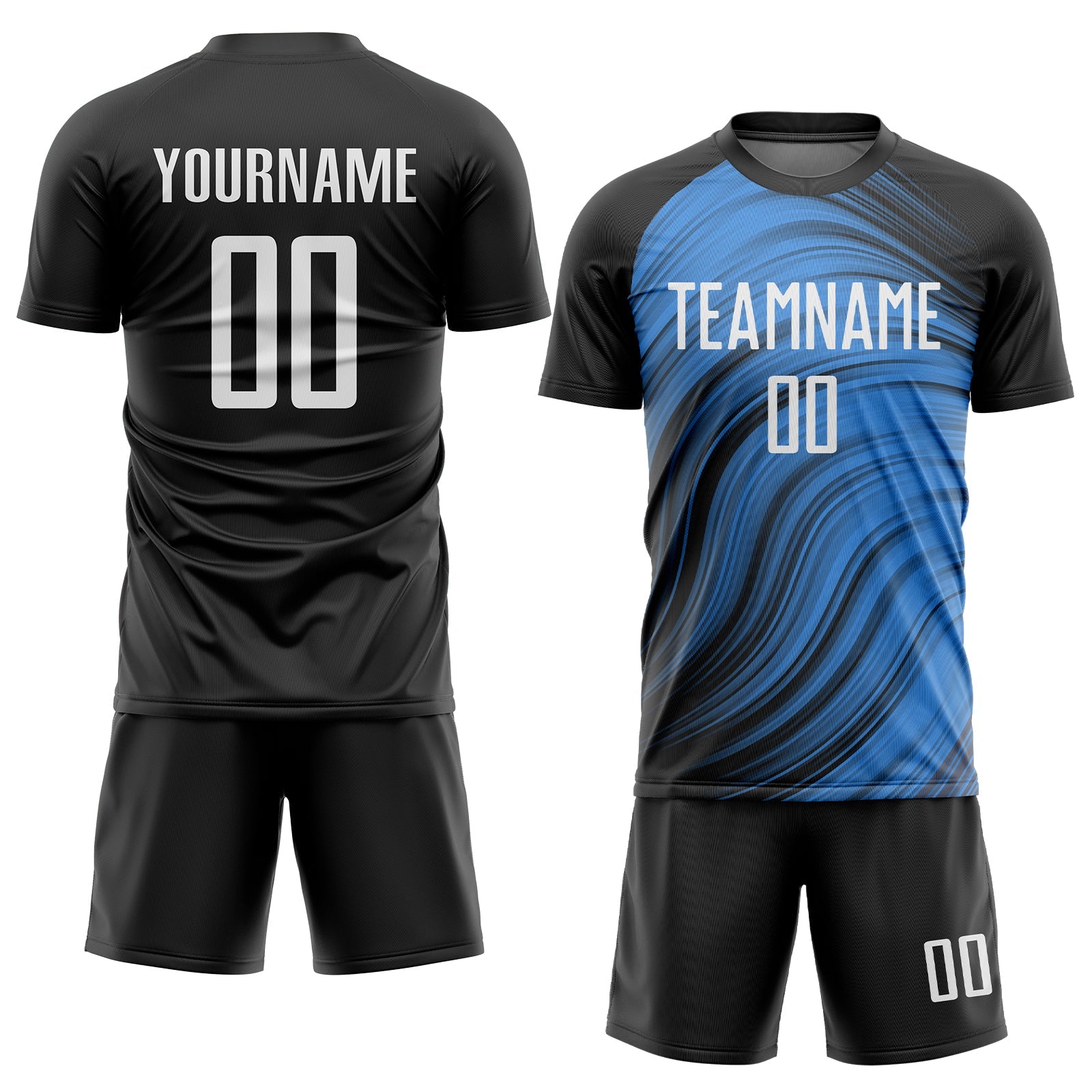 Custom Light Blue White-Black Sublimation Soccer Uniform Jersey view 2