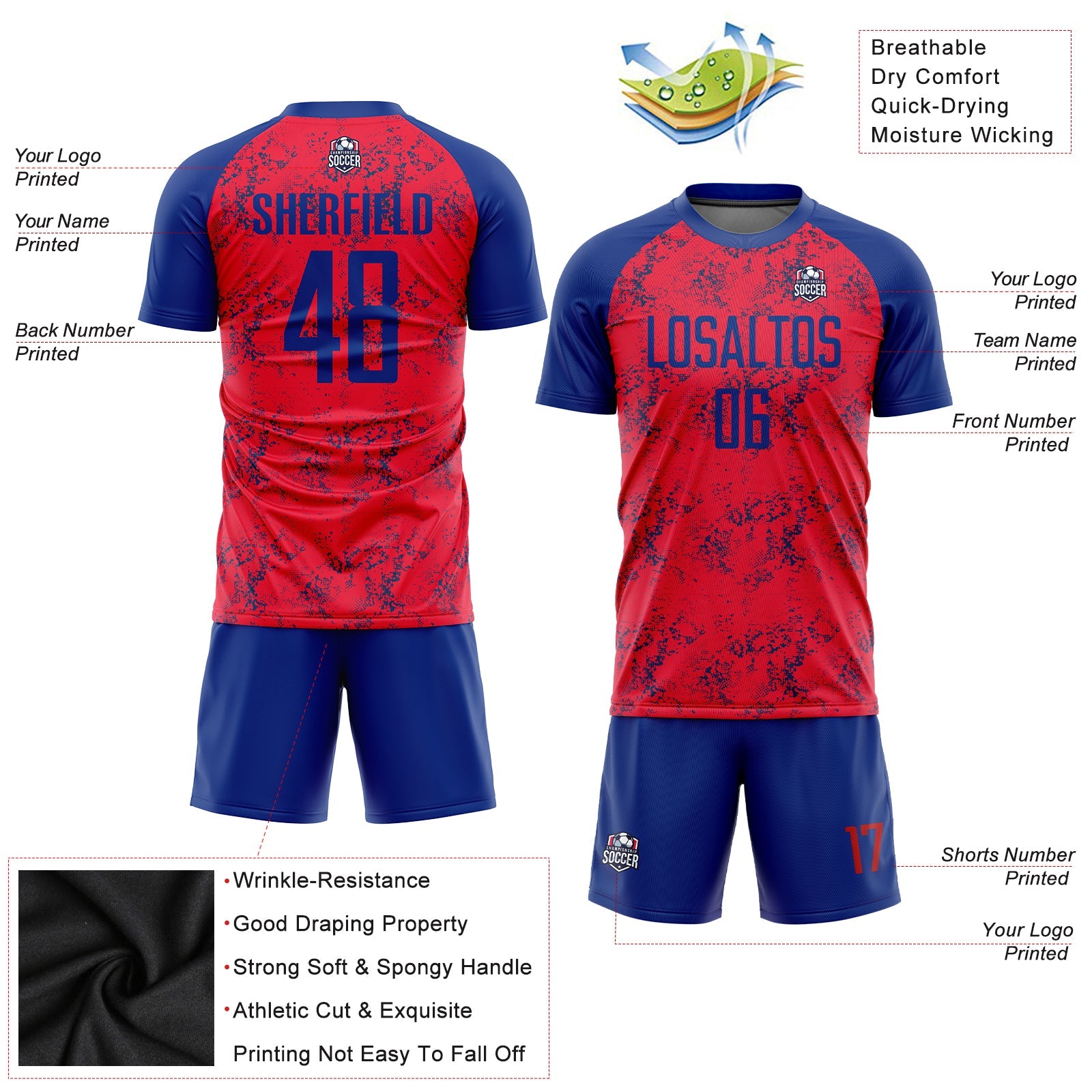 Custom Red Royal Sublimation Soccer Uniform Jersey view 3