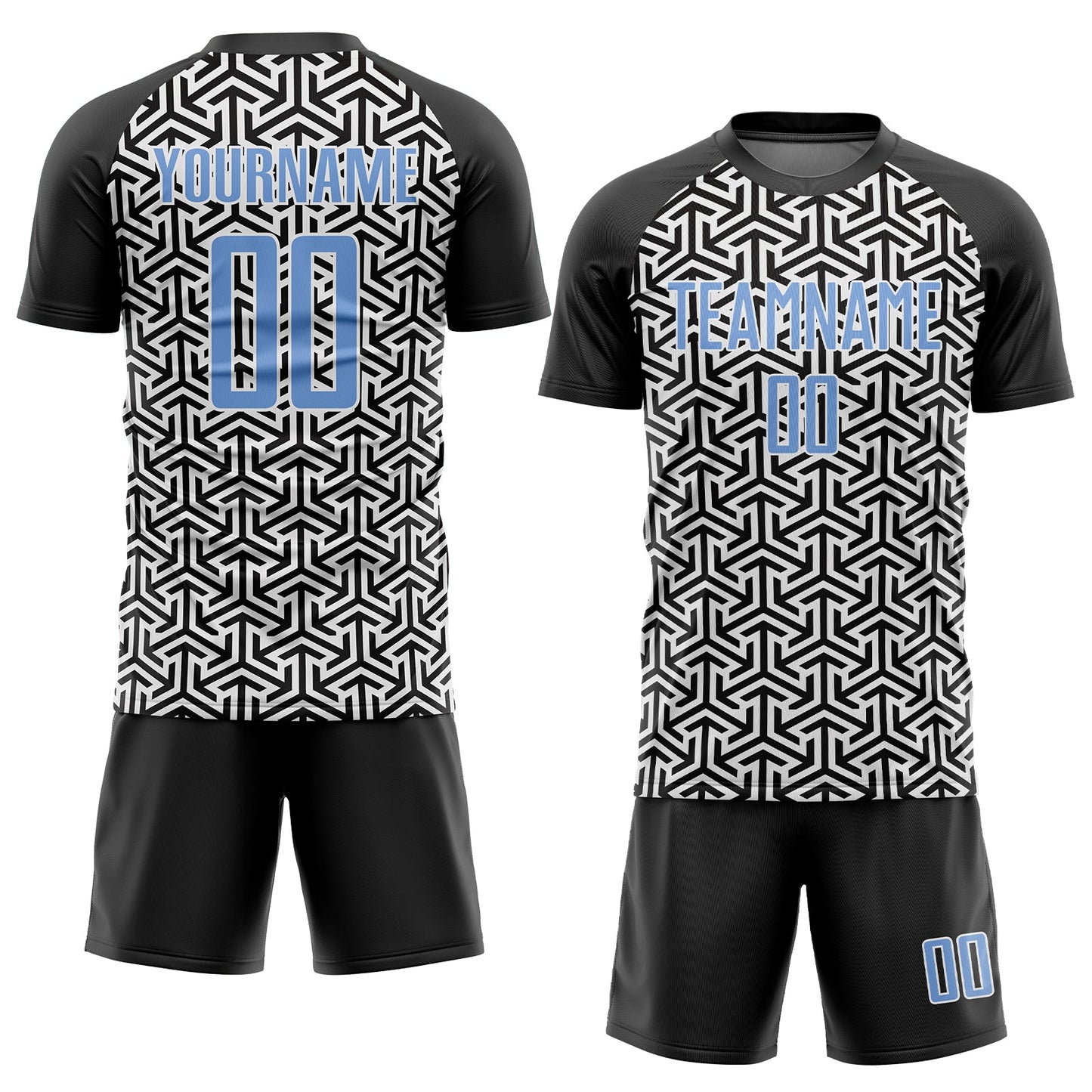 Custom Black Light Blue-White Sublimation Soccer Uniform Jersey view 2