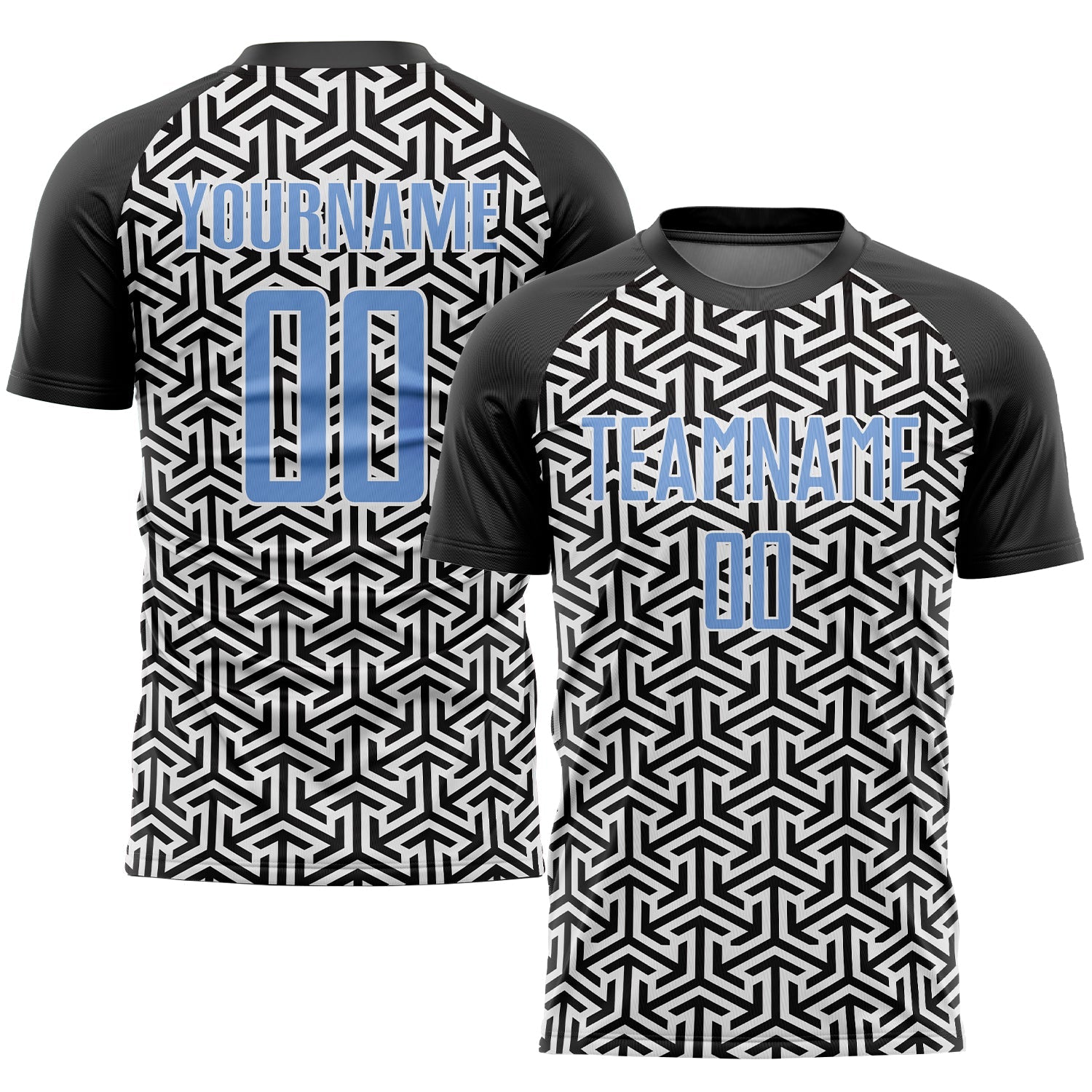 Custom Black Light Blue-White Sublimation Soccer Uniform Jersey - Main View