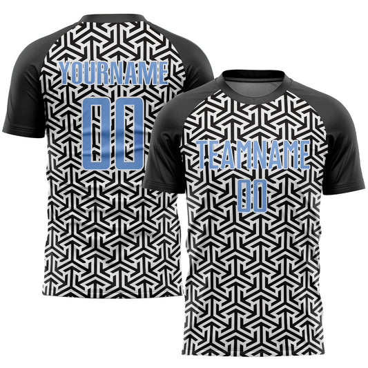 Custom Black Light Blue-White Sublimation Soccer Uniform Jersey - Main View