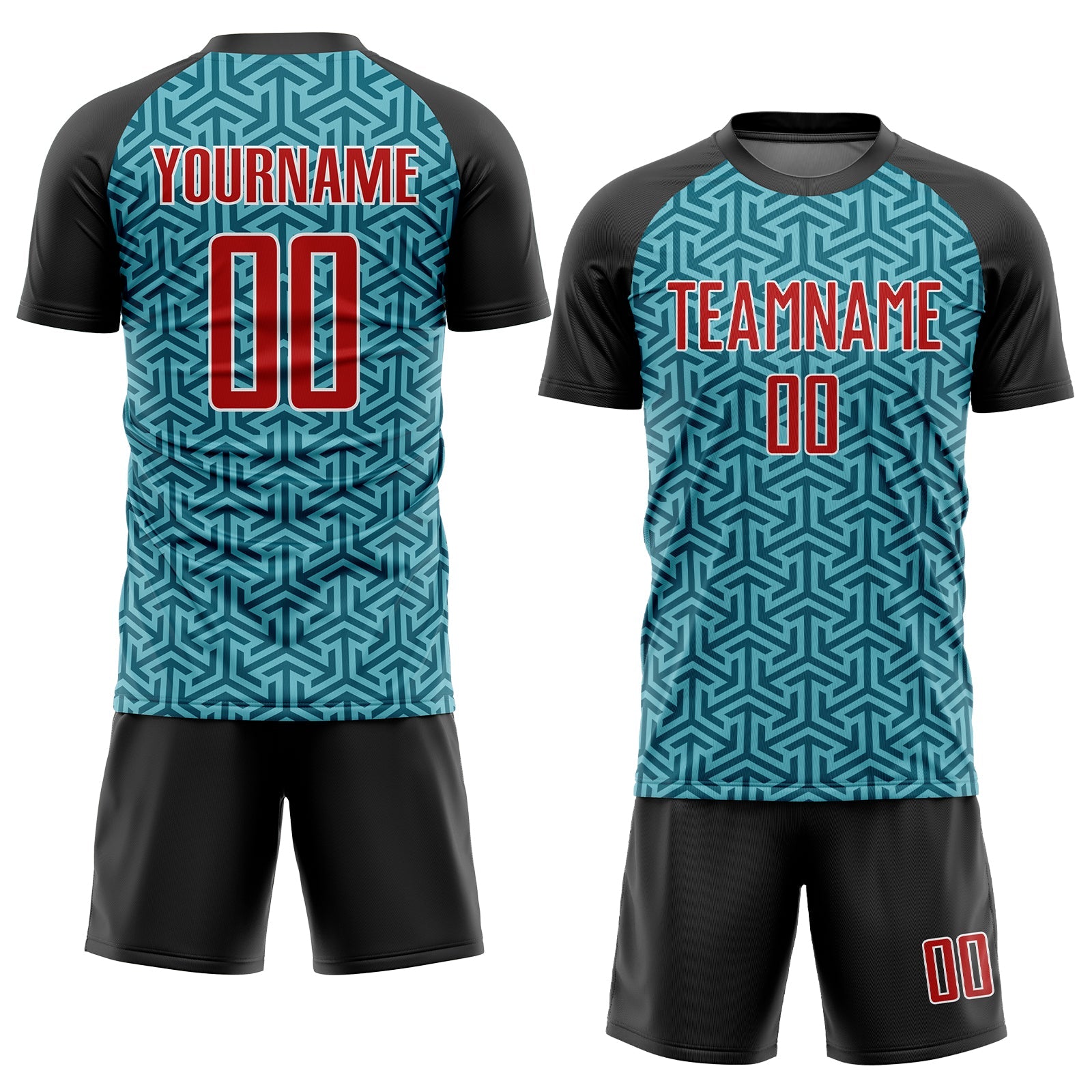 Custom Teal Red-Black Sublimation Soccer Uniform Jersey view 2