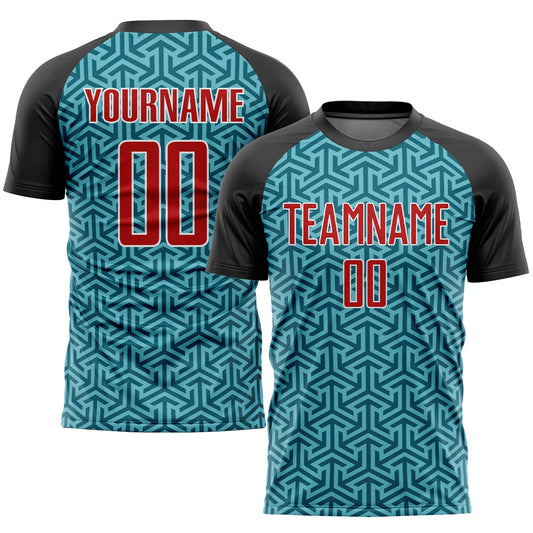 Custom Teal Red-Black Sublimation Soccer Uniform Jersey - Main View