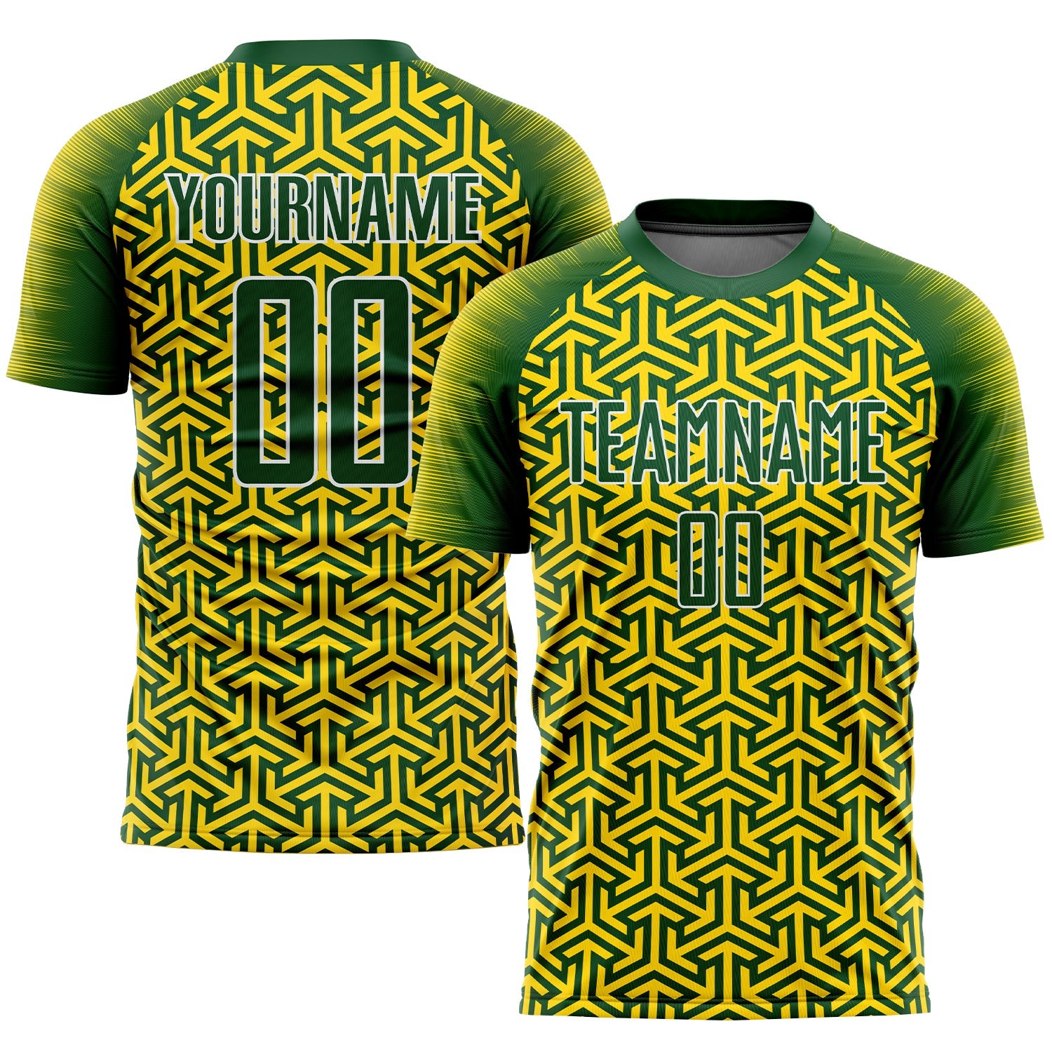 Custom Gold Green-White Sublimation Soccer Uniform Jersey - Main View