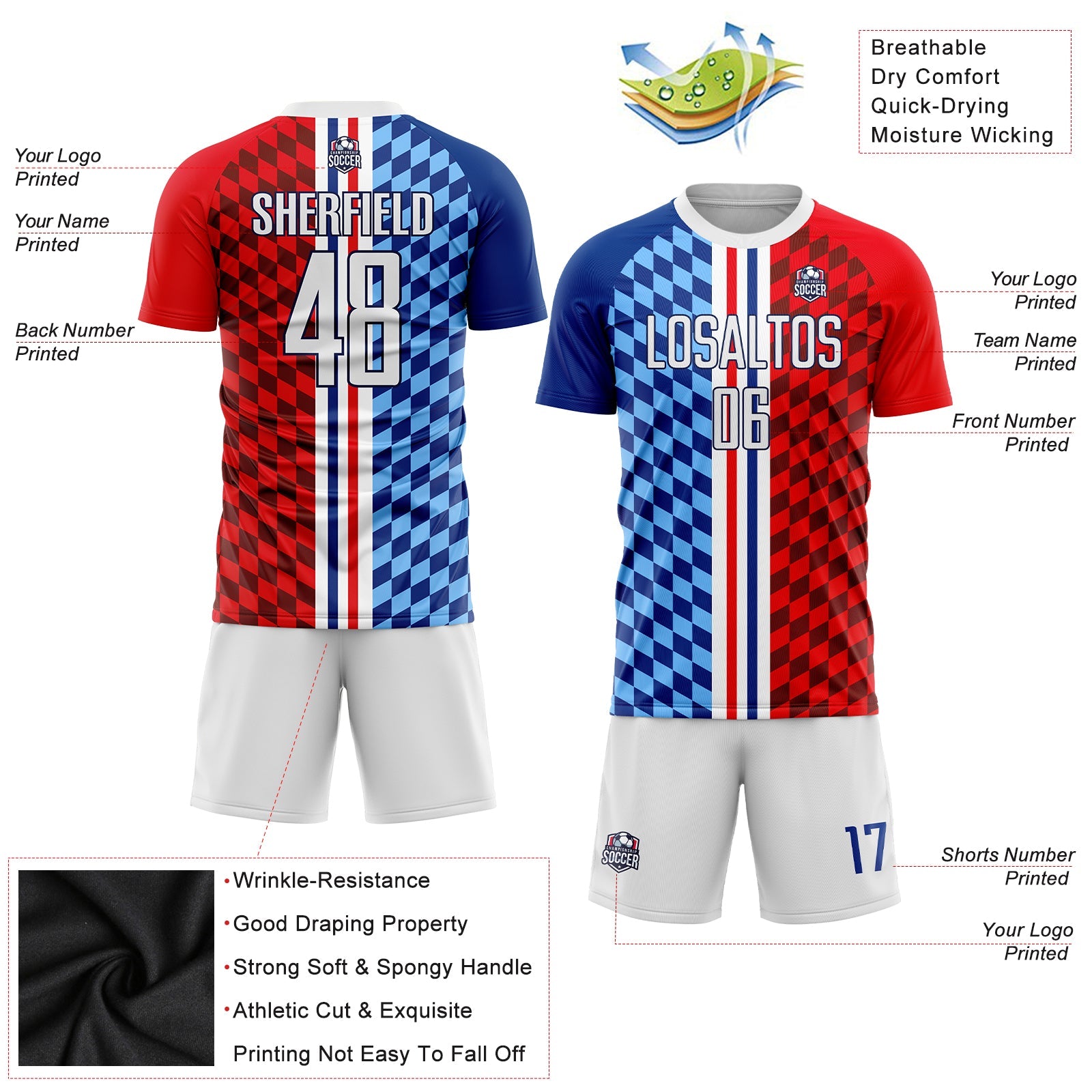 Custom Figure White-Royal Sublimation Soccer Uniform Jersey view 3