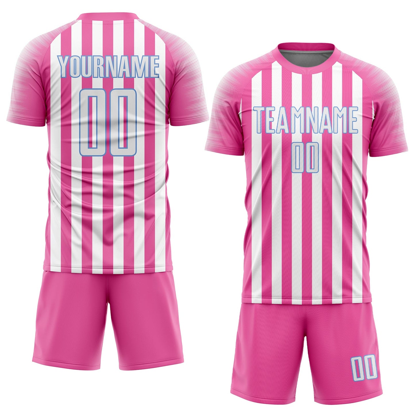 Custom Pink White-Light Blue Sublimation Soccer Uniform Jersey view 2