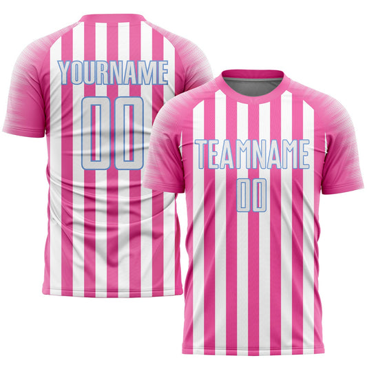 Custom Pink White-Light Blue Sublimation Soccer Uniform Jersey - Main View