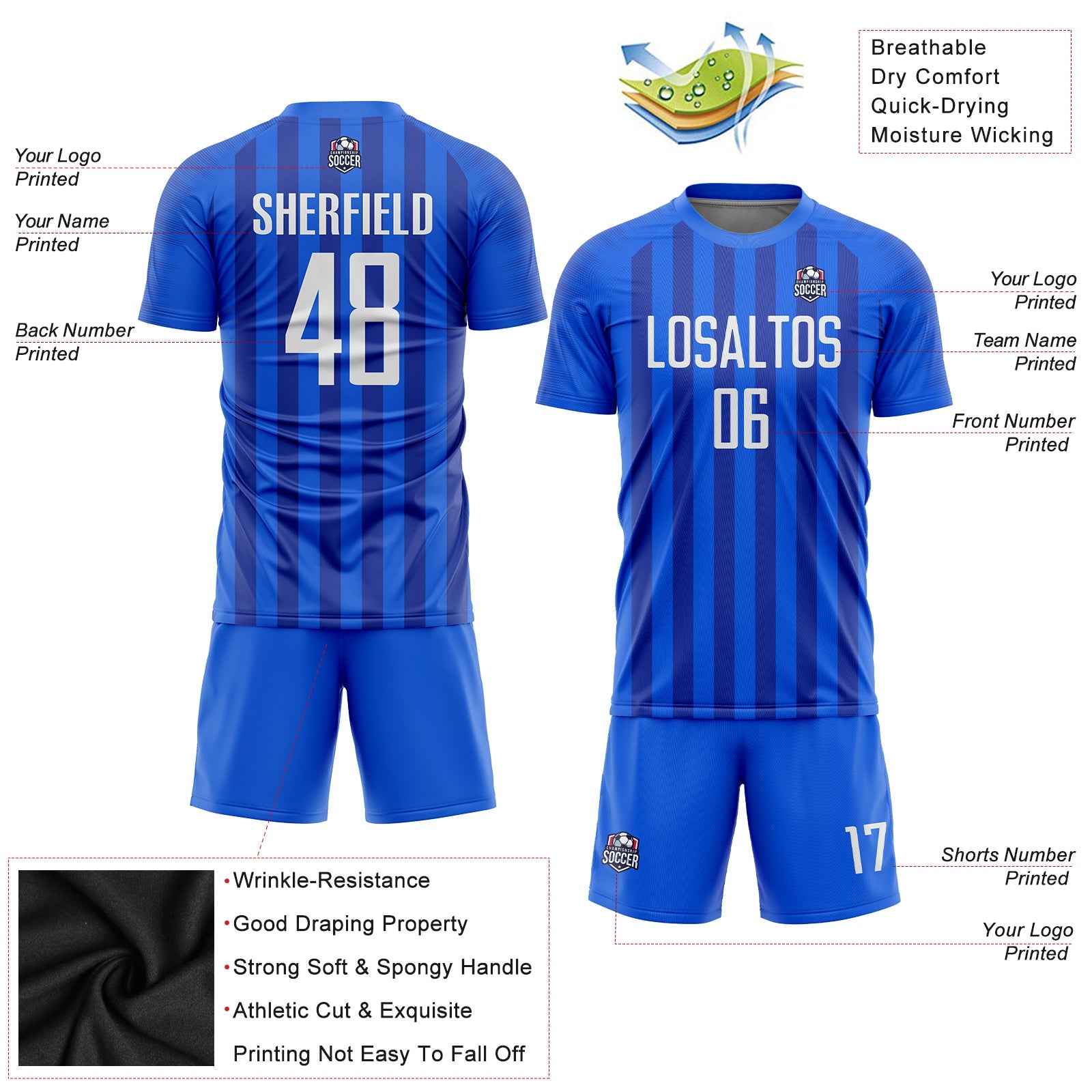 Custom Royal White Sublimation Soccer Uniform Jersey view 3