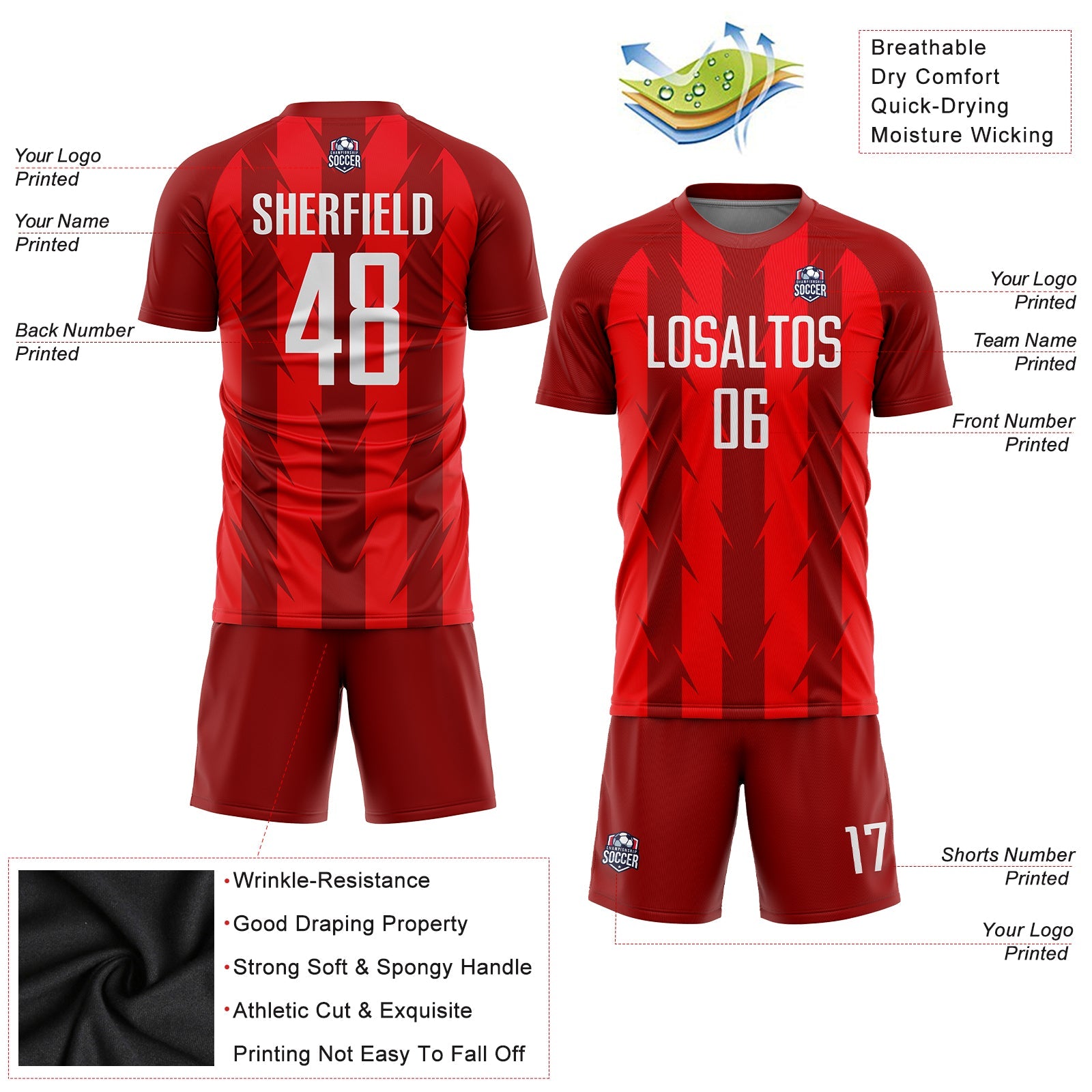 Custom Red White Sublimation Soccer Uniform Jersey view 5