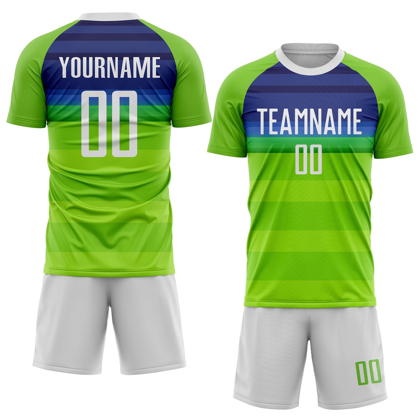 Custom Neon Green White-Royal Sublimation Soccer Uniform Jersey view 2