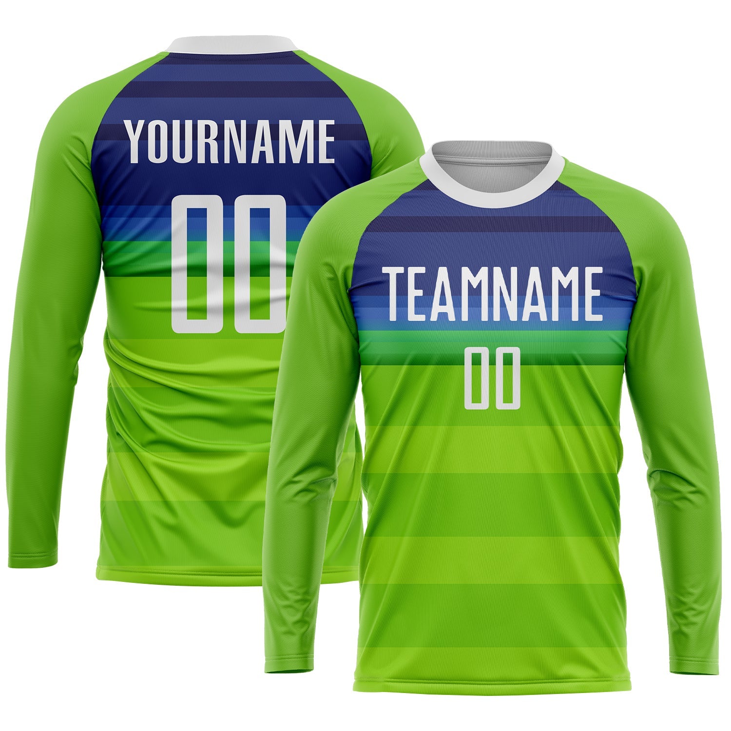 Custom Neon Green White-Royal Sublimation Soccer Uniform Jersey view 3