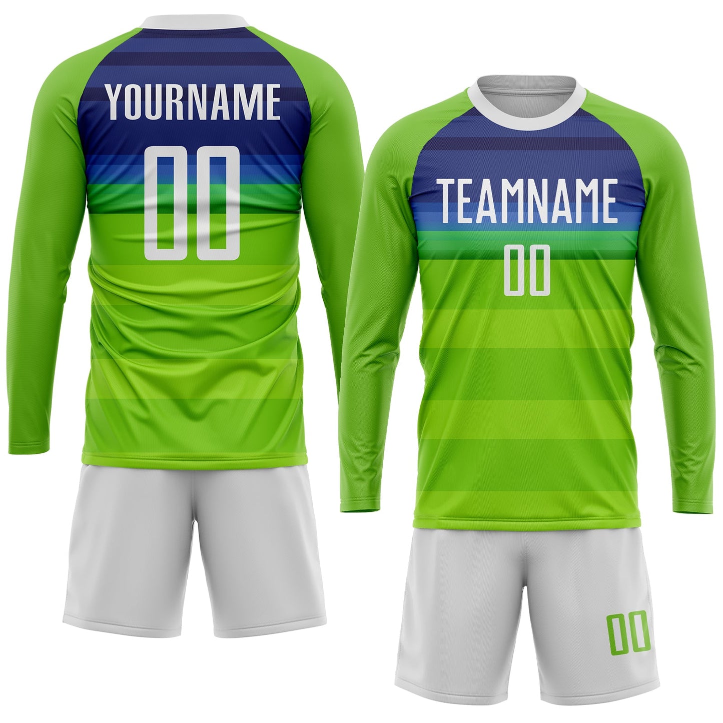 Custom Neon Green White-Royal Sublimation Soccer Uniform Jersey view 4