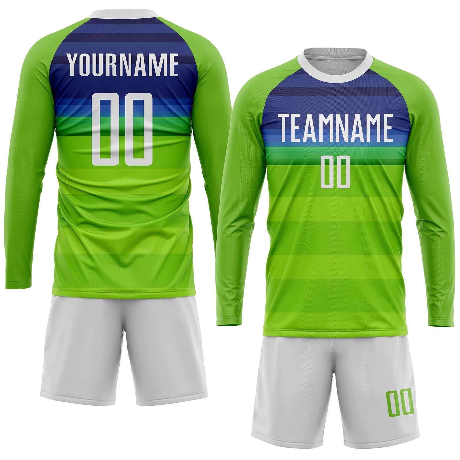 Custom Neon Green White-Royal Sublimation Soccer Uniform Jersey view 4