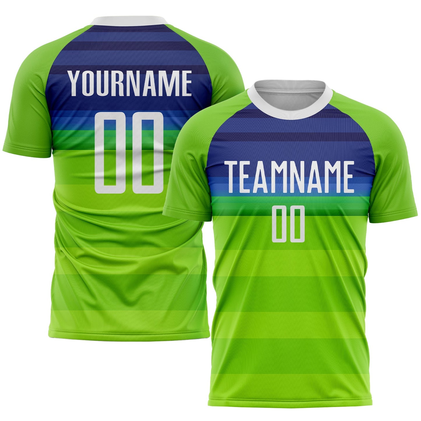 Custom Neon Green White-Royal Sublimation Soccer Uniform Jersey - Main View