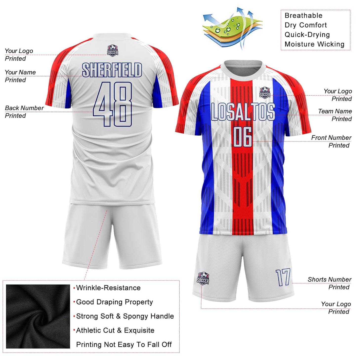 Custom White White-Royal Sublimation Soccer Uniform Jersey view 3